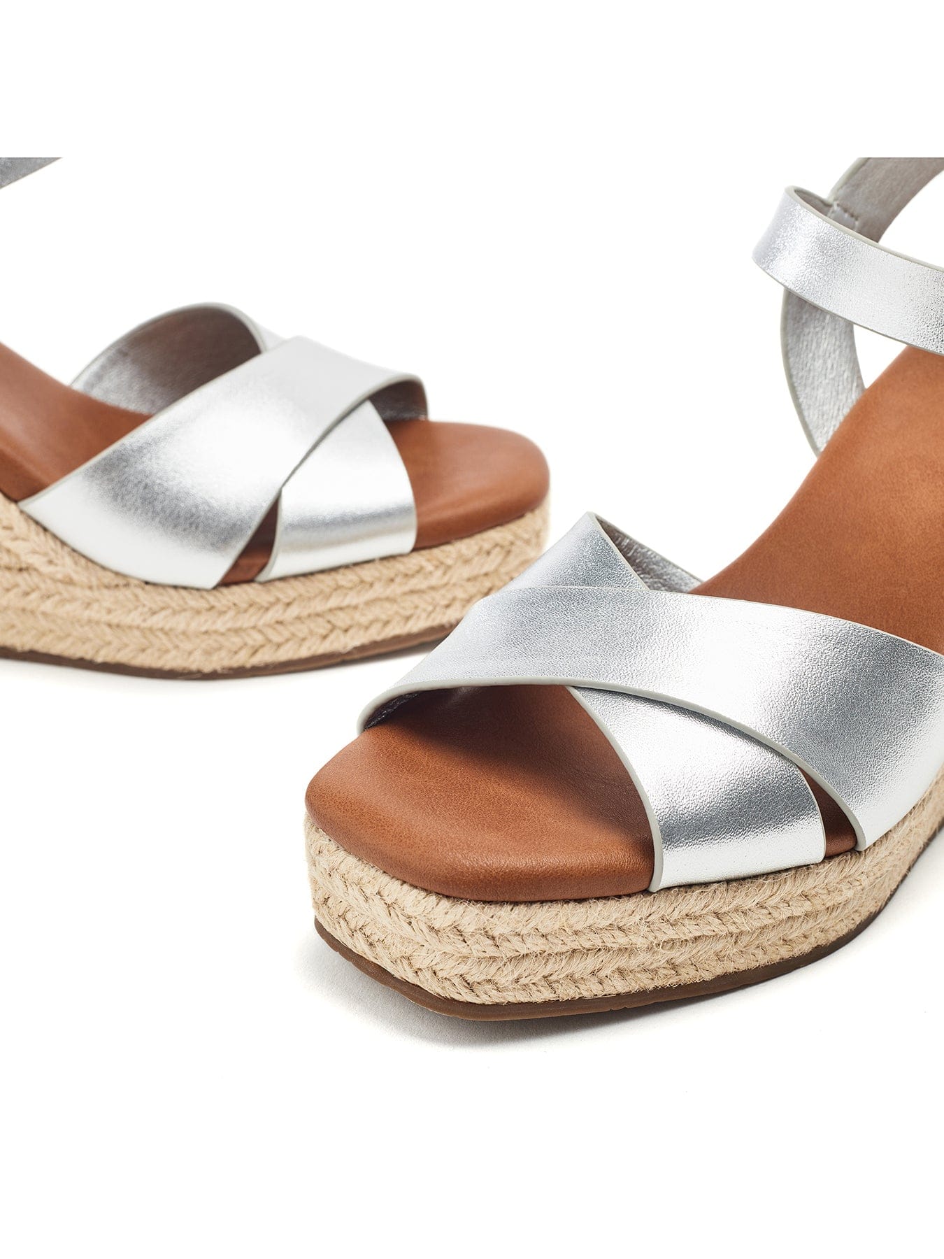 Moda In Pelle Jasminium Leather Wedge Sandals Silver
