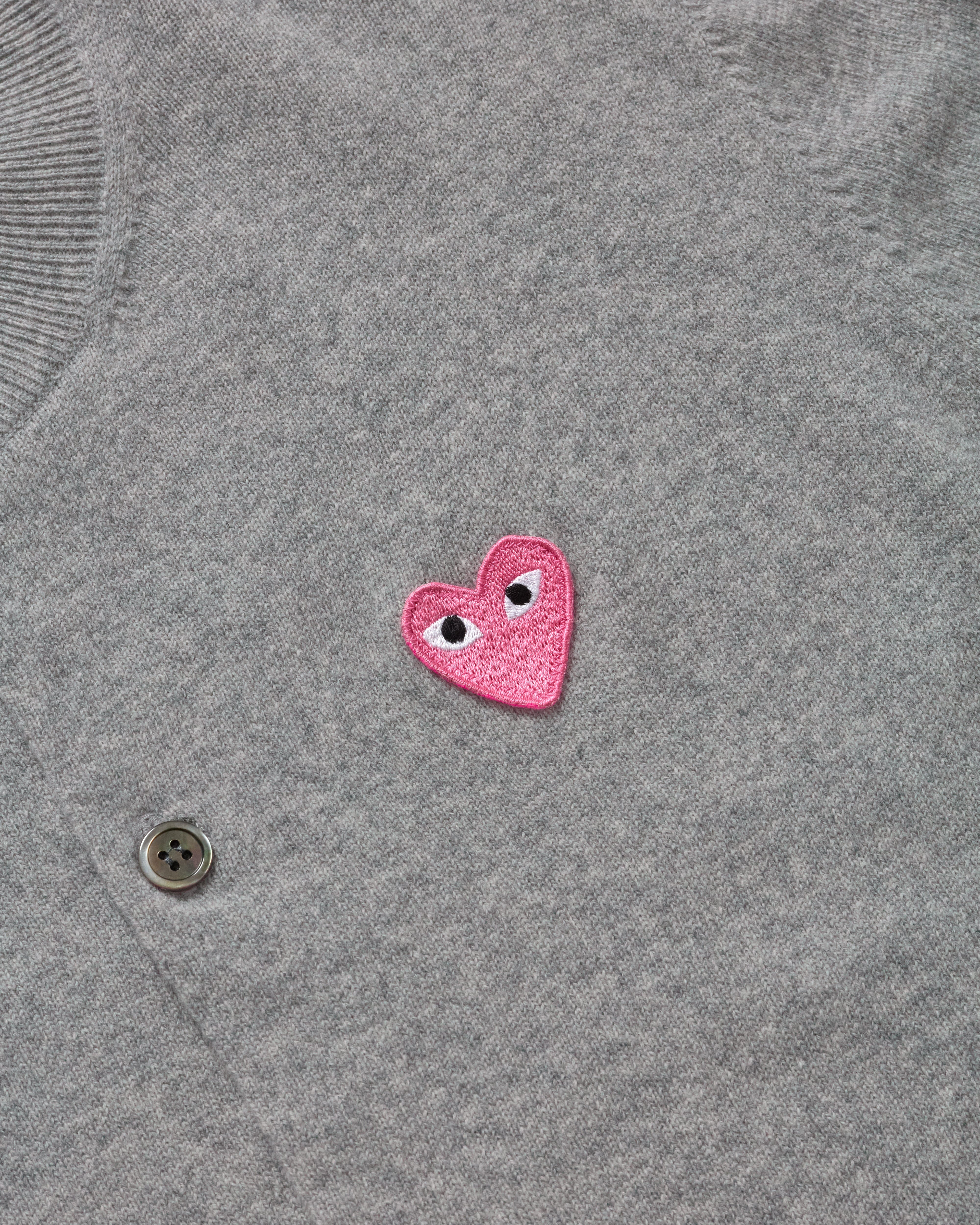 Comme des Garçons PLAY Play - Small Pink Heart V - Neck Cardigan - (Light Grey)