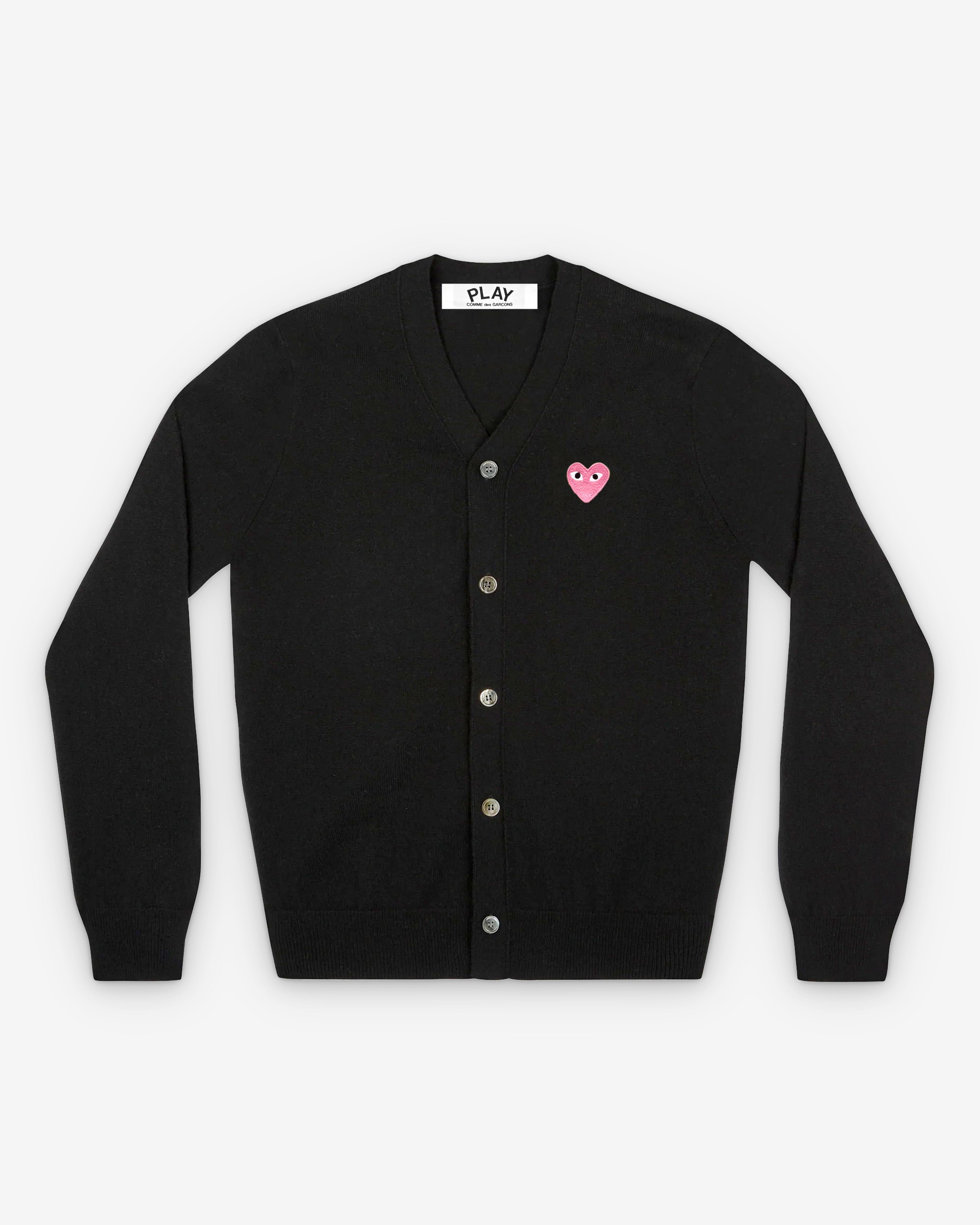 Comme des Garçons PLAY Play - Small Pink Heart V - Neck Cardigan - (Black)