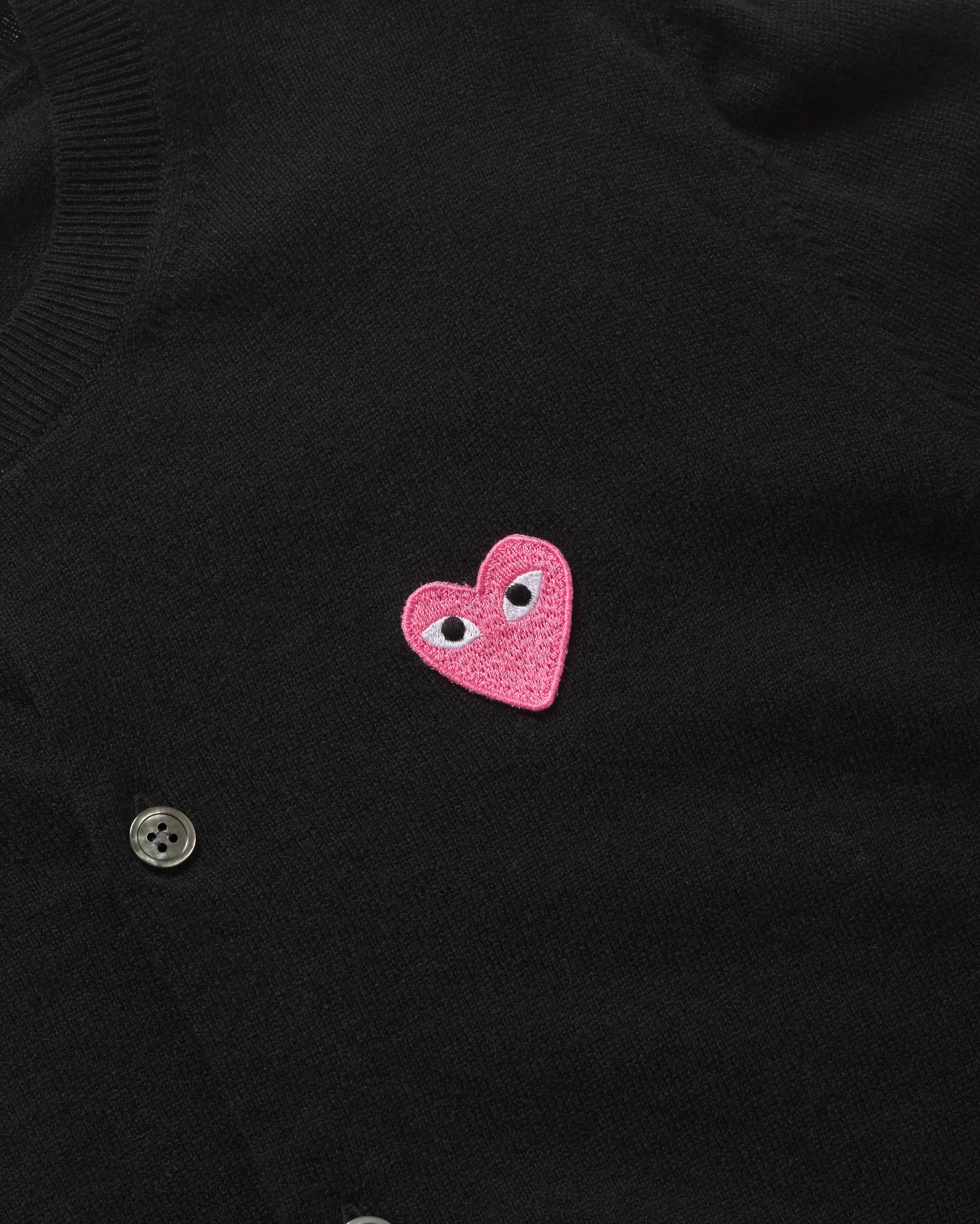 Comme des Garçons PLAY Play - Small Pink Heart V - Neck Cardigan - (Black)