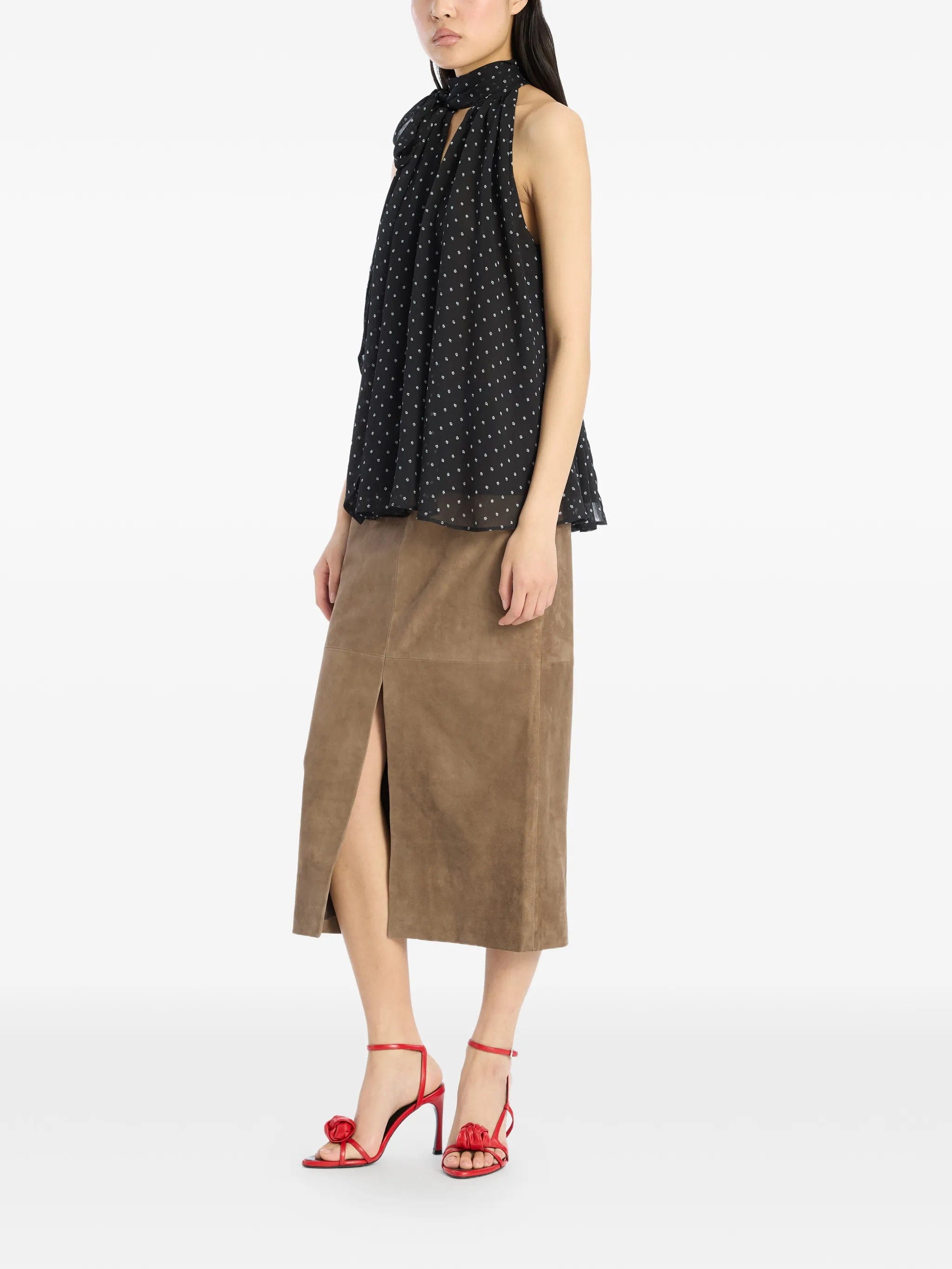 Rotate Birger Christensen slit suede midi skirt