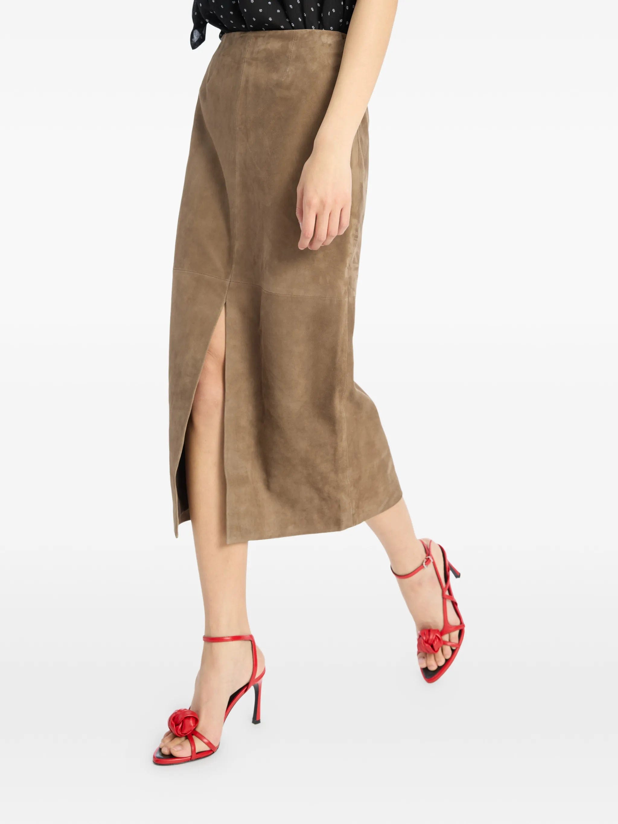 Rotate Birger Christensen slit suede midi skirt