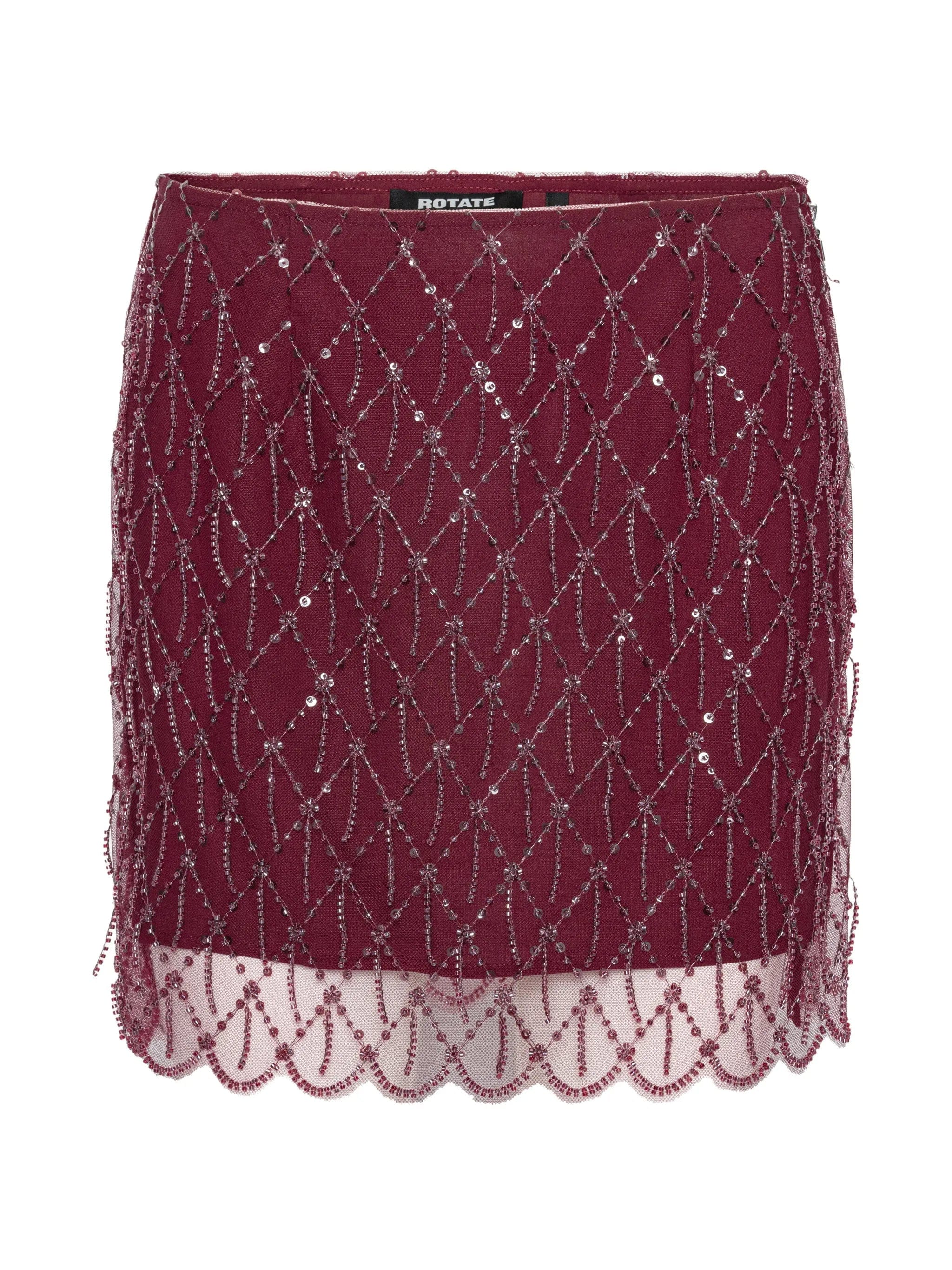 Rotate Birger Christensen sequins mini skirt dark red