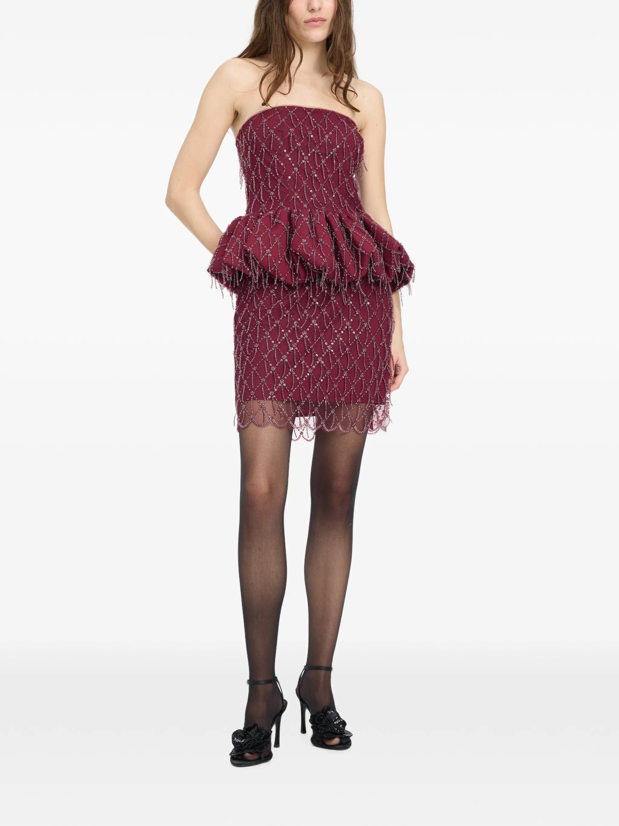 Rotate Birger Christensen sequins mini skirt dark red