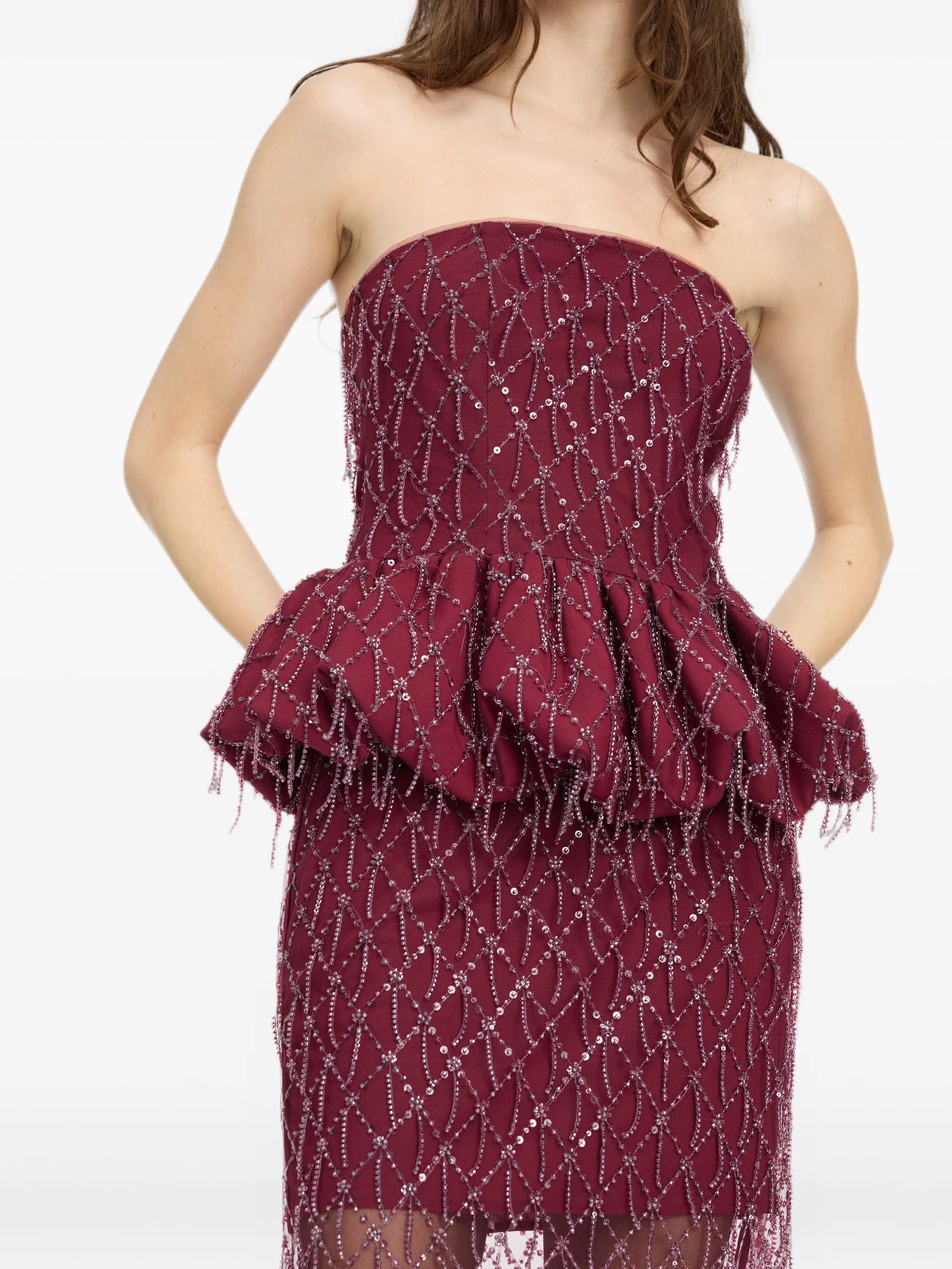 Rotate Birger Christensen sequins mini skirt dark red