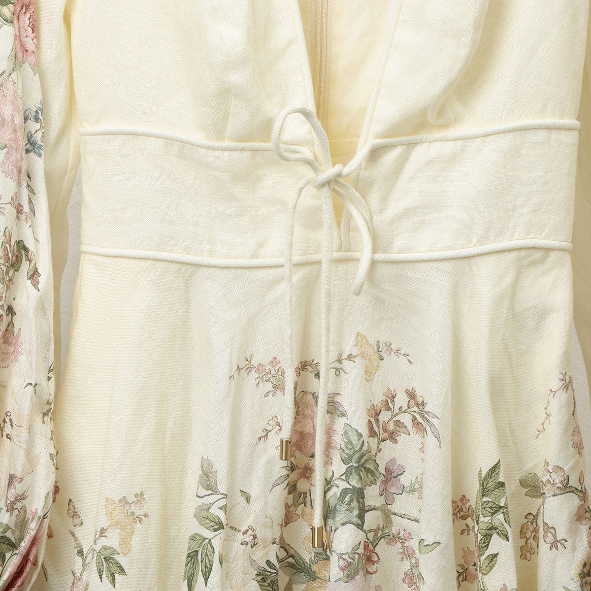 Zimmermann Cream floral Waverly Plunge Linen Skater Mini Dress - AU 0/UK 8