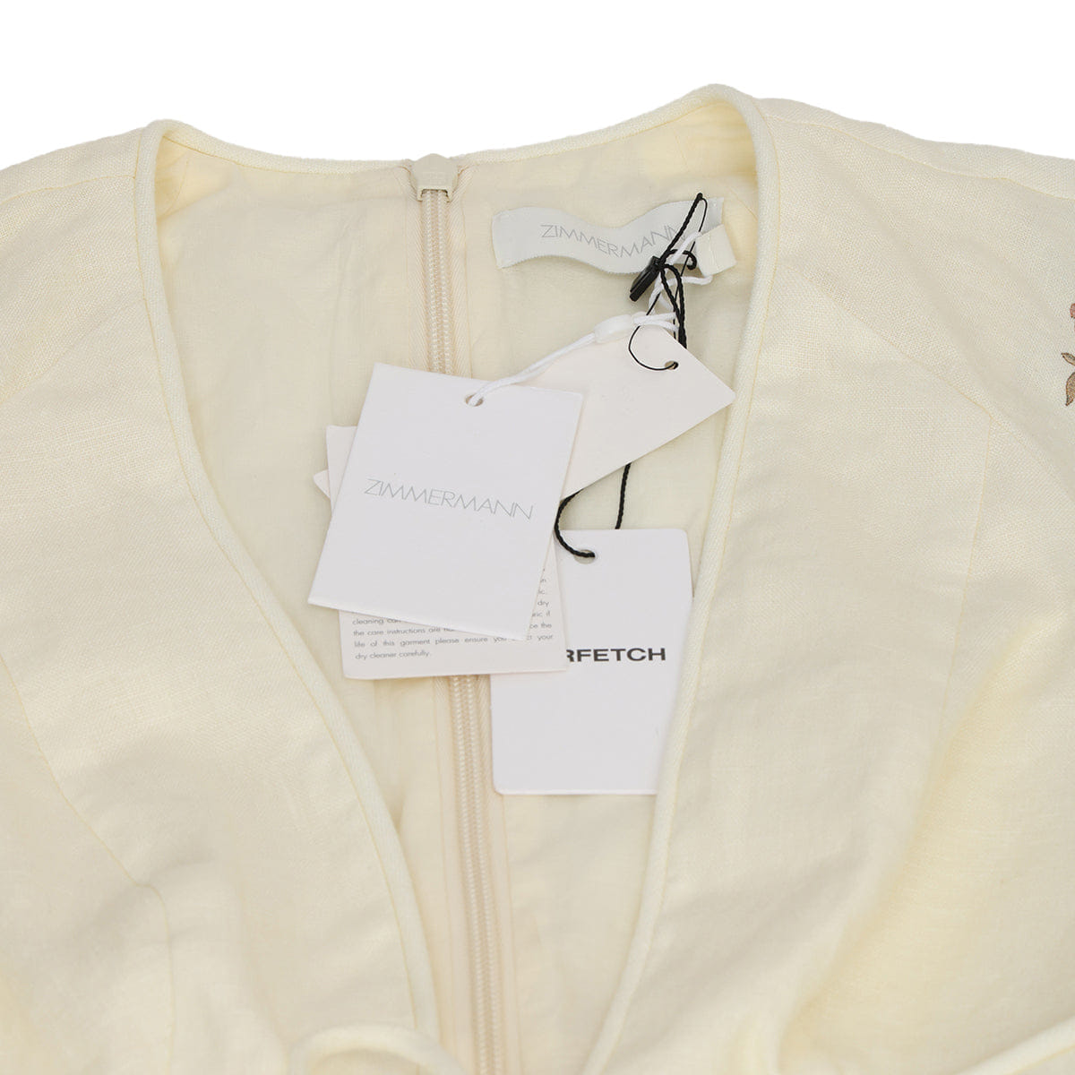 Zimmermann Cream floral Waverly Plunge Linen Skater Mini Dress - AU 0/UK 8