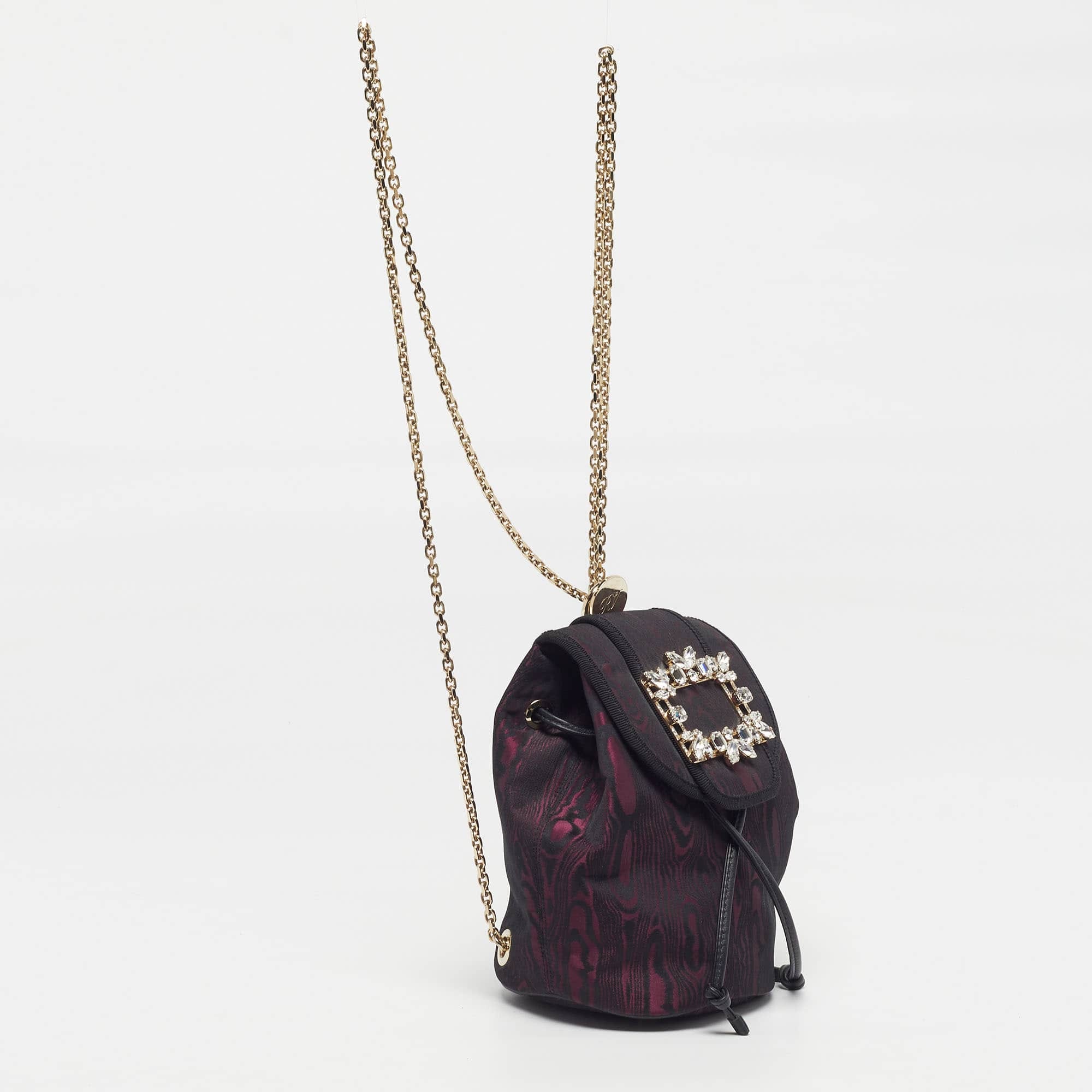 Roger Vivier Broche Mini Purple/black Fabric Drawstring Backpack