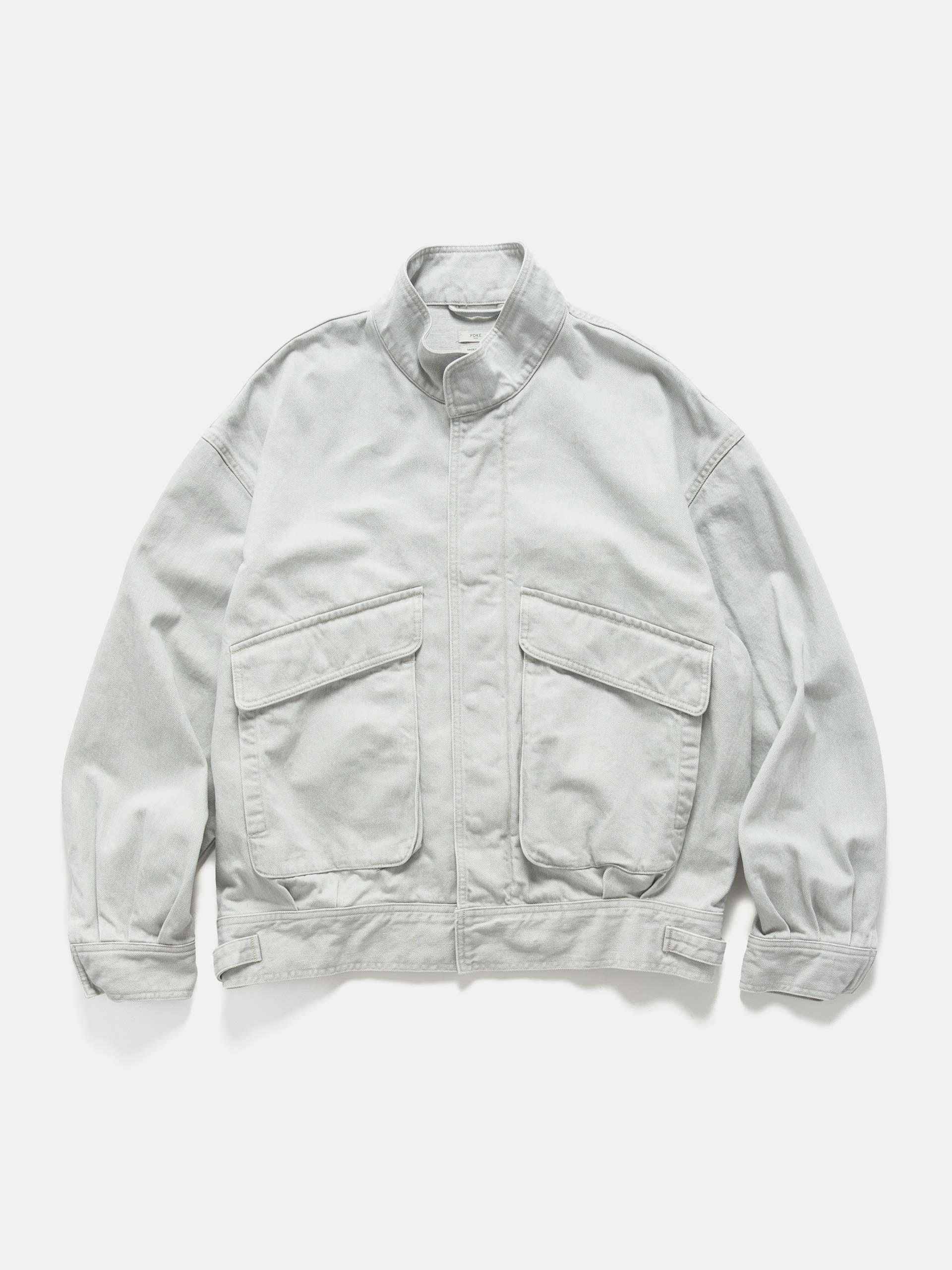YOKE Cotton Denim Stand Collar Blouson Grayish White