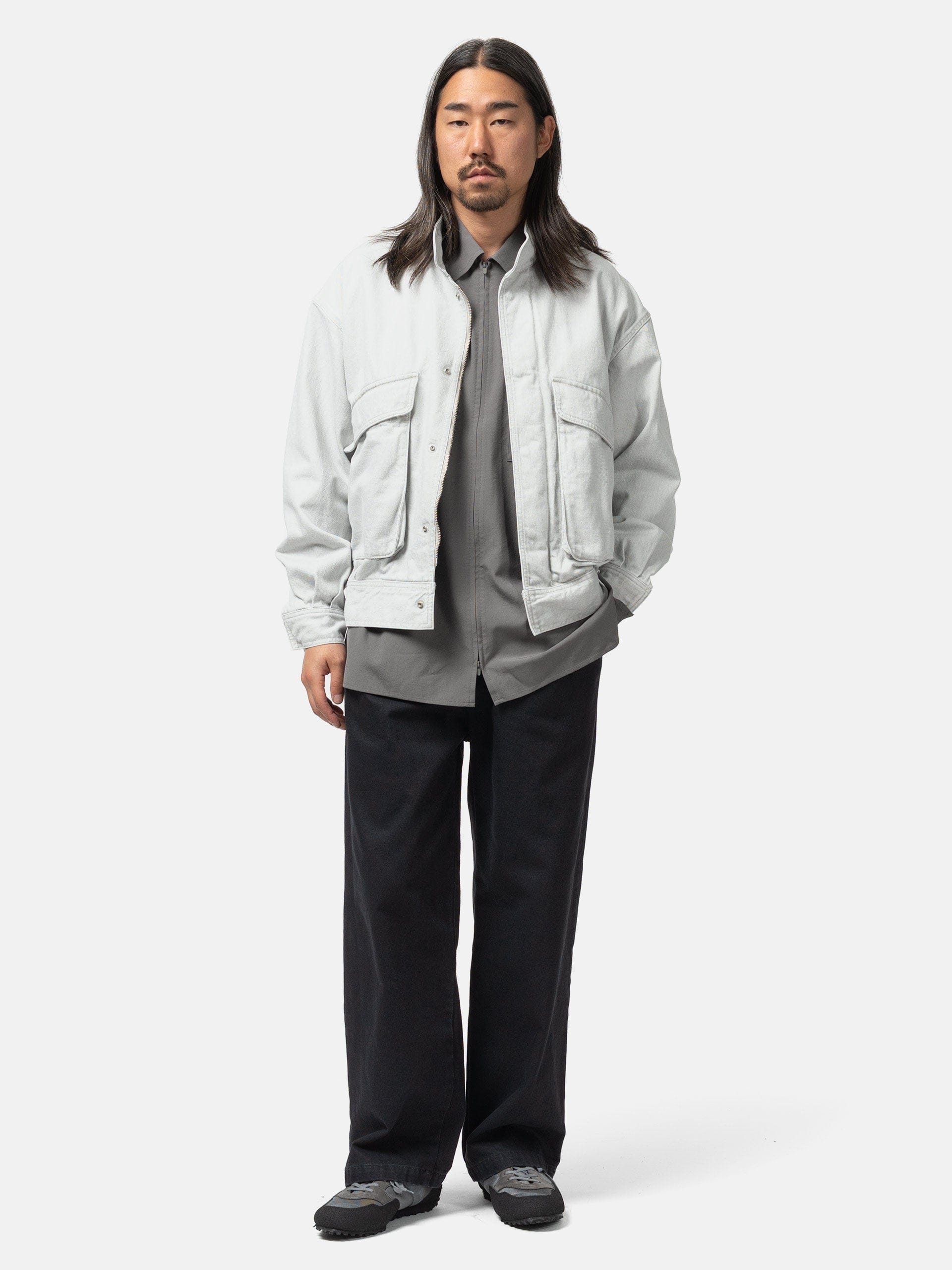 YOKE Cotton Denim Stand Collar Blouson Grayish White