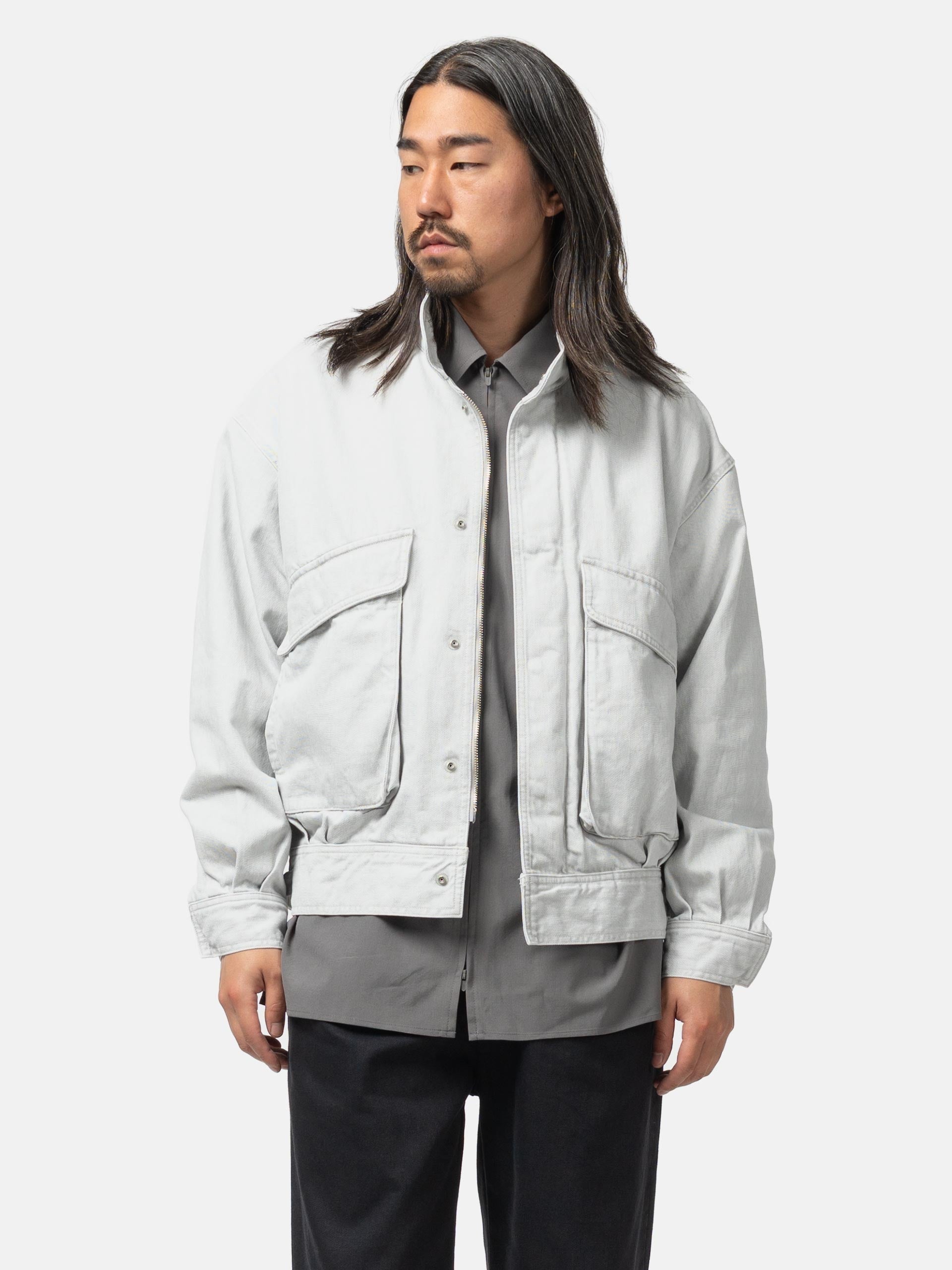 YOKE Cotton Denim Stand Collar Blouson Grayish White