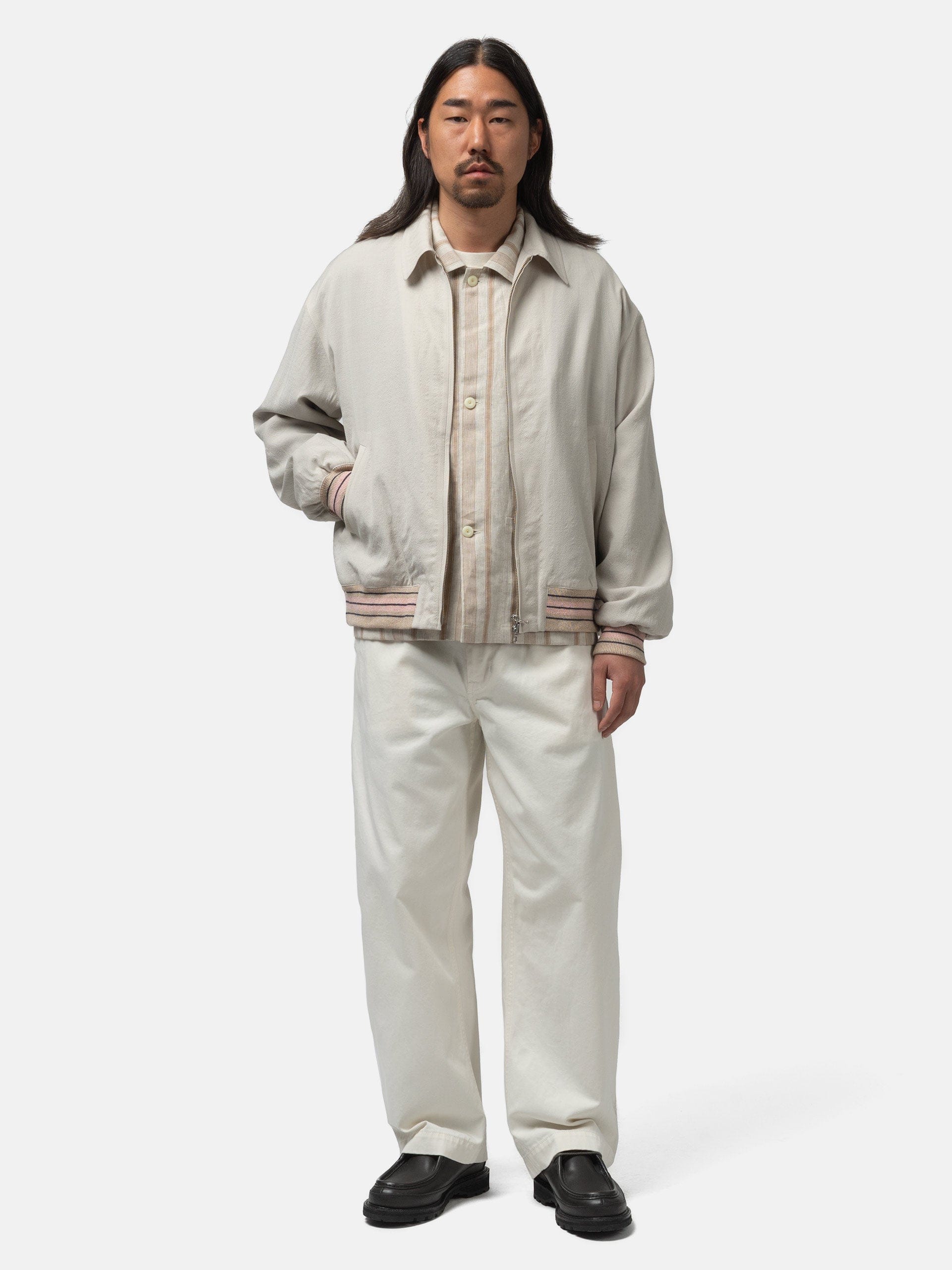 URU Wool Rayon Silk Zip Up Blouson L. Beige