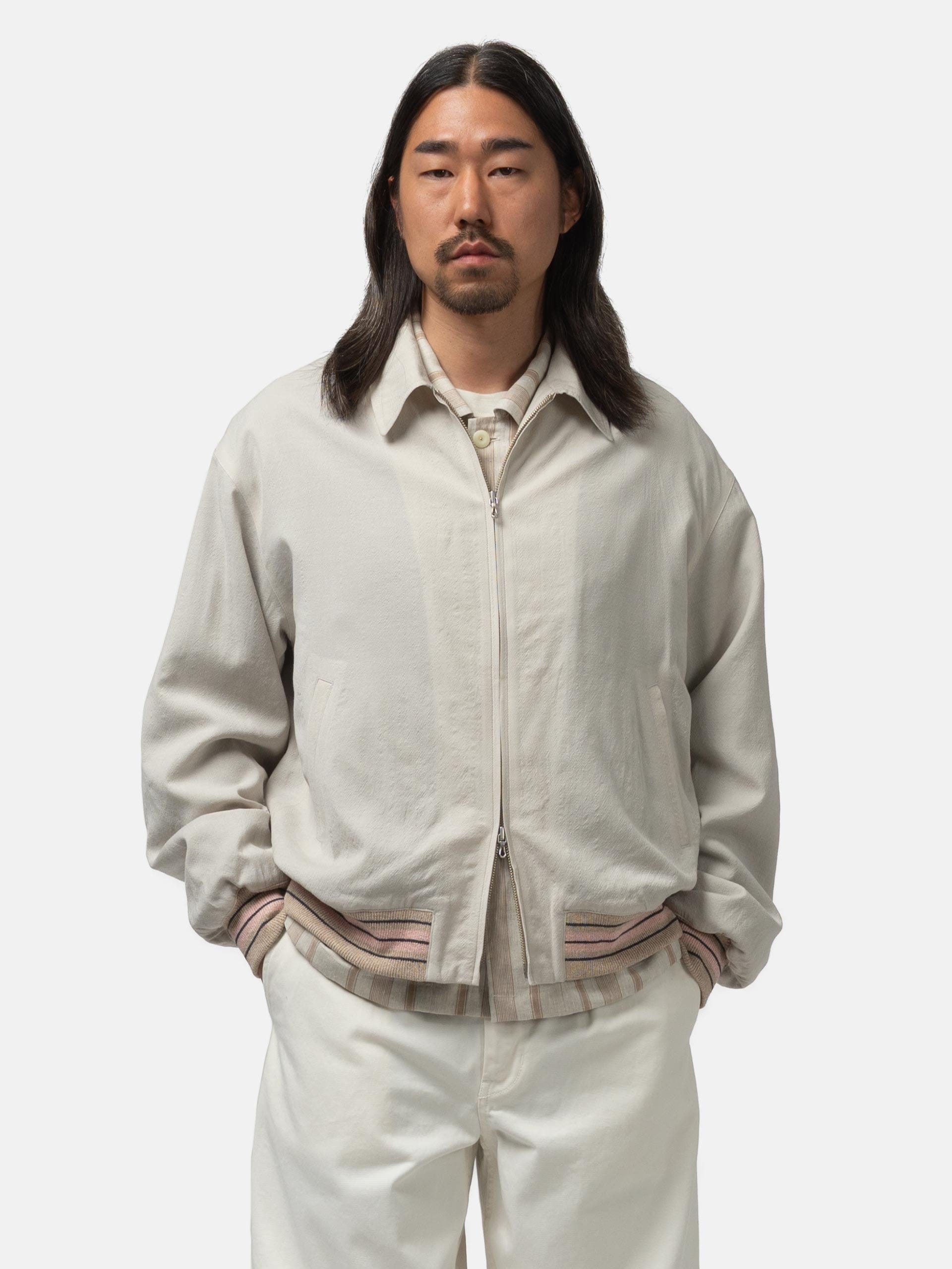 URU Wool Rayon Silk Zip Up Blouson L. Beige