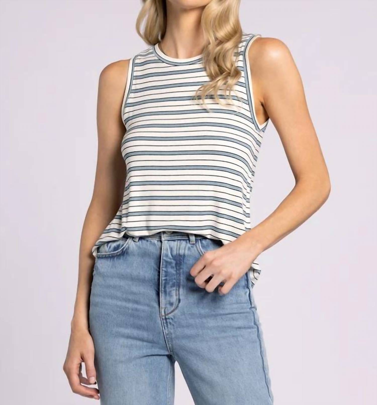 WHITE* Euclid Tank Top In White Sky Blue Stripe