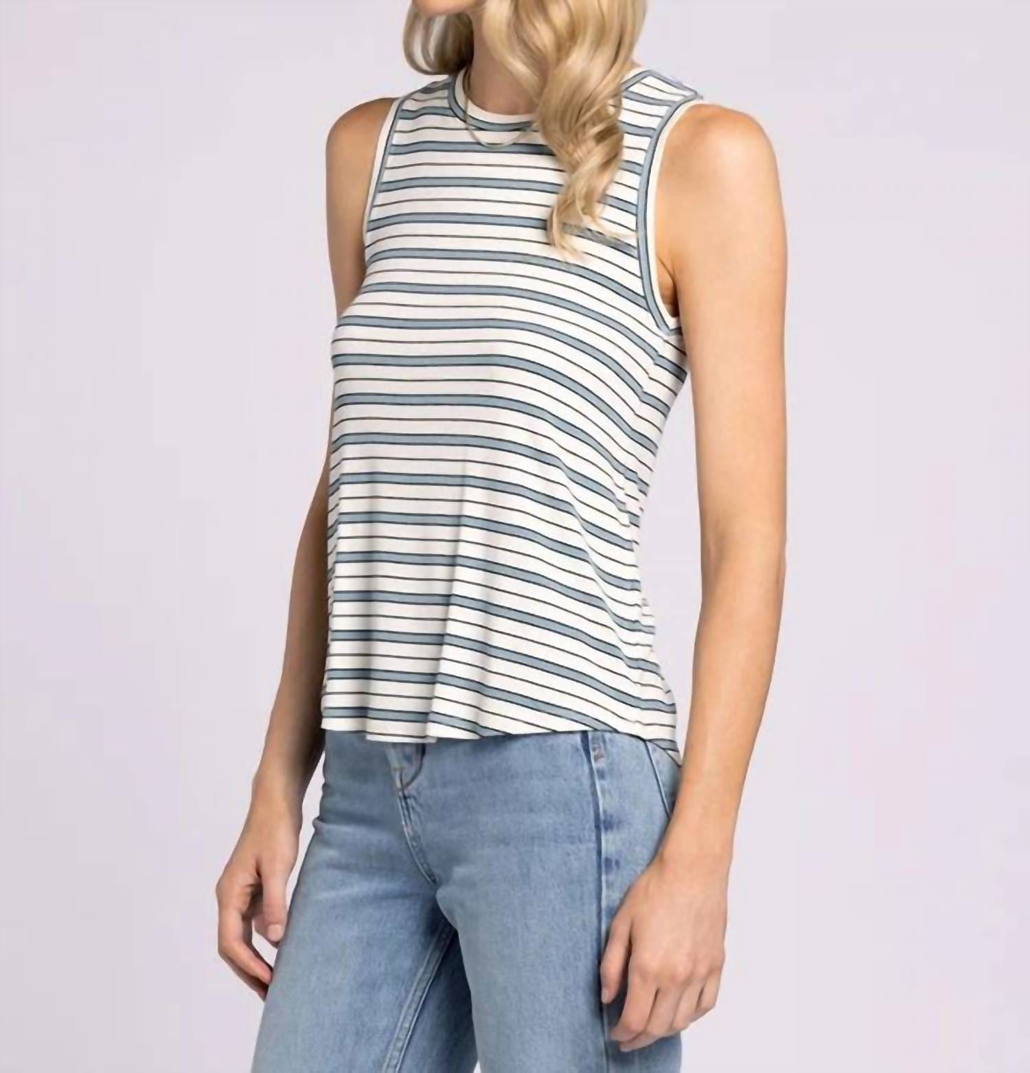 WHITE* Euclid Tank Top In White Sky Blue Stripe