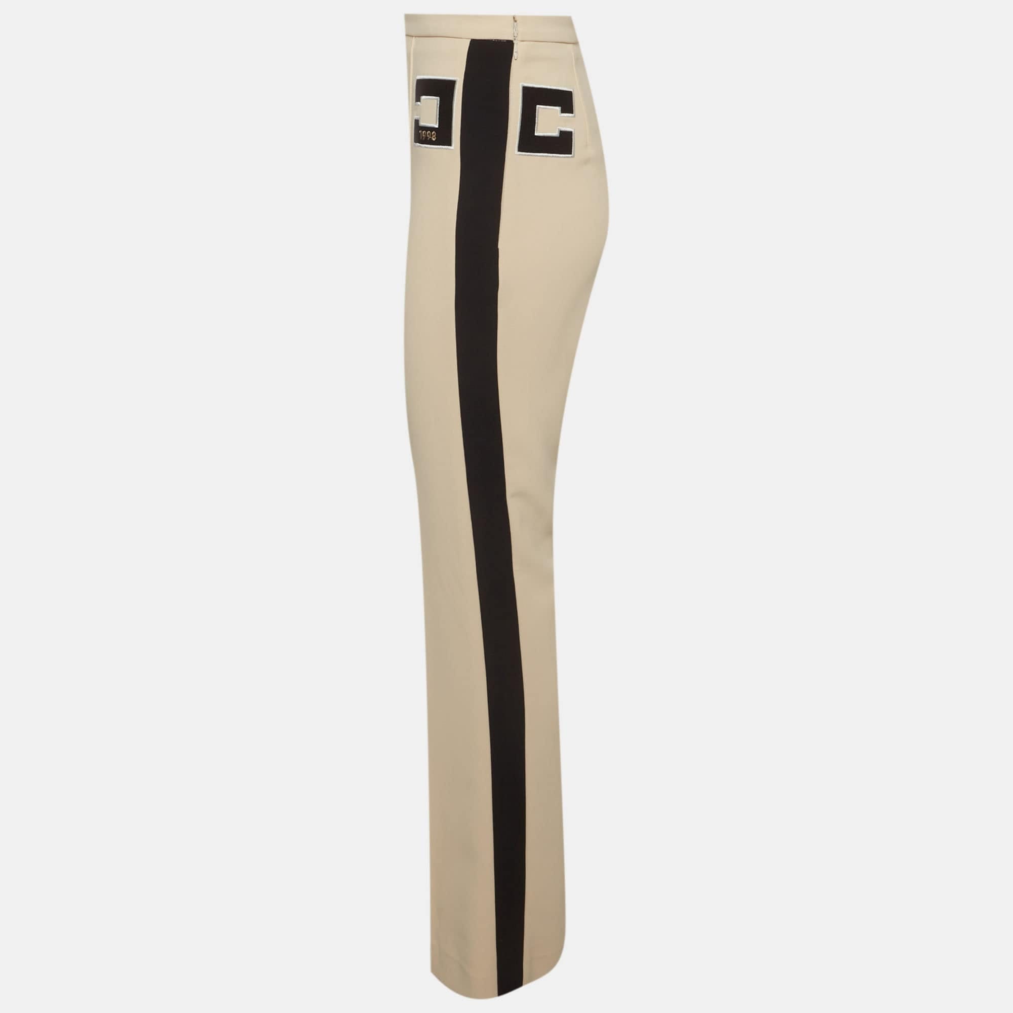 Elisabetta Franchi Beige Stretch Crepe Logo Detail Trousers