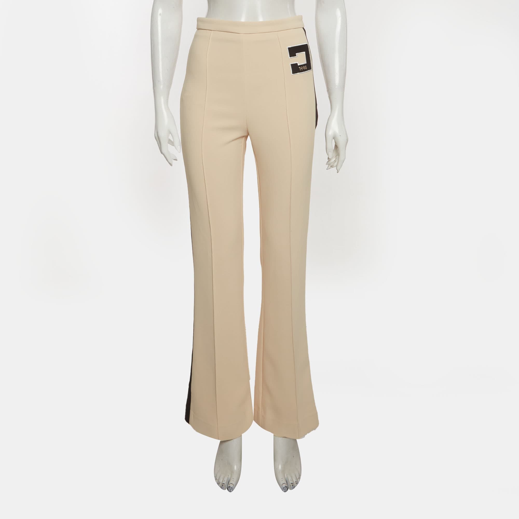 Elisabetta Franchi Beige Stretch Crepe Logo Detail Trousers