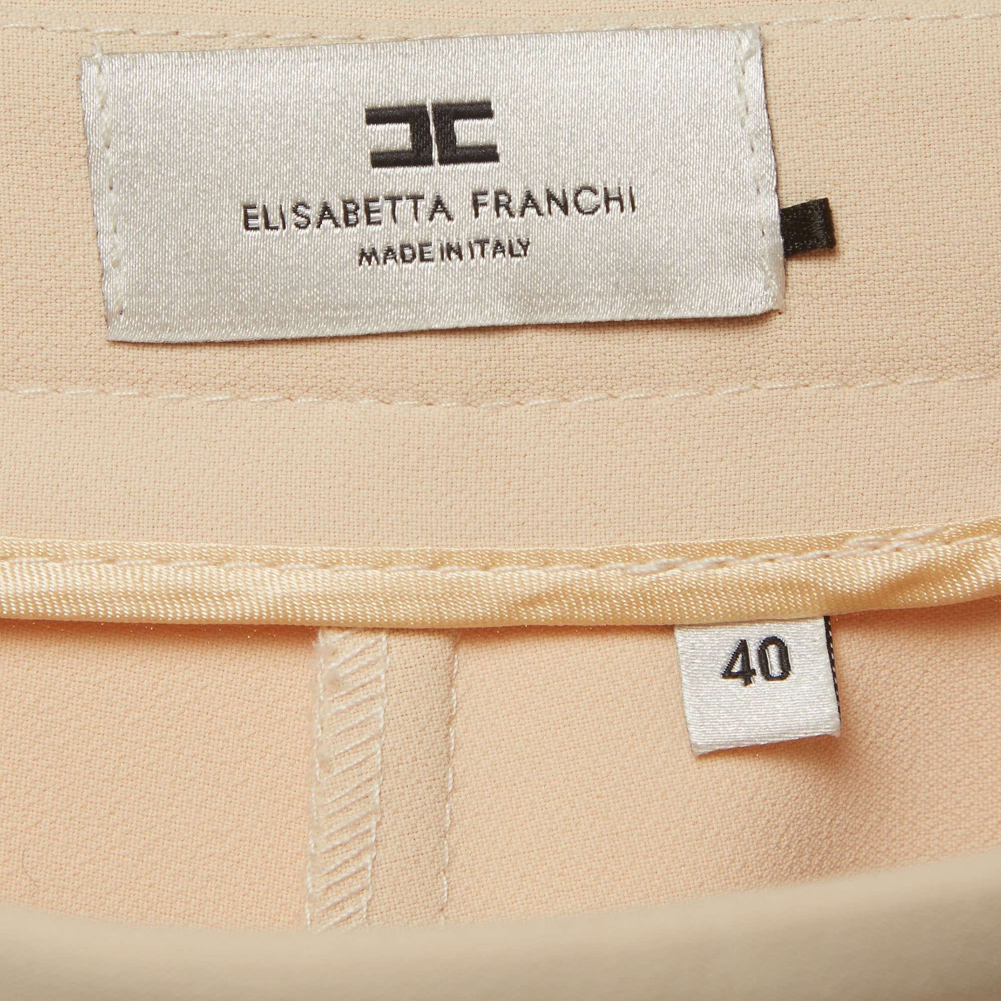 Elisabetta Franchi Beige Stretch Crepe Logo Detail Trousers