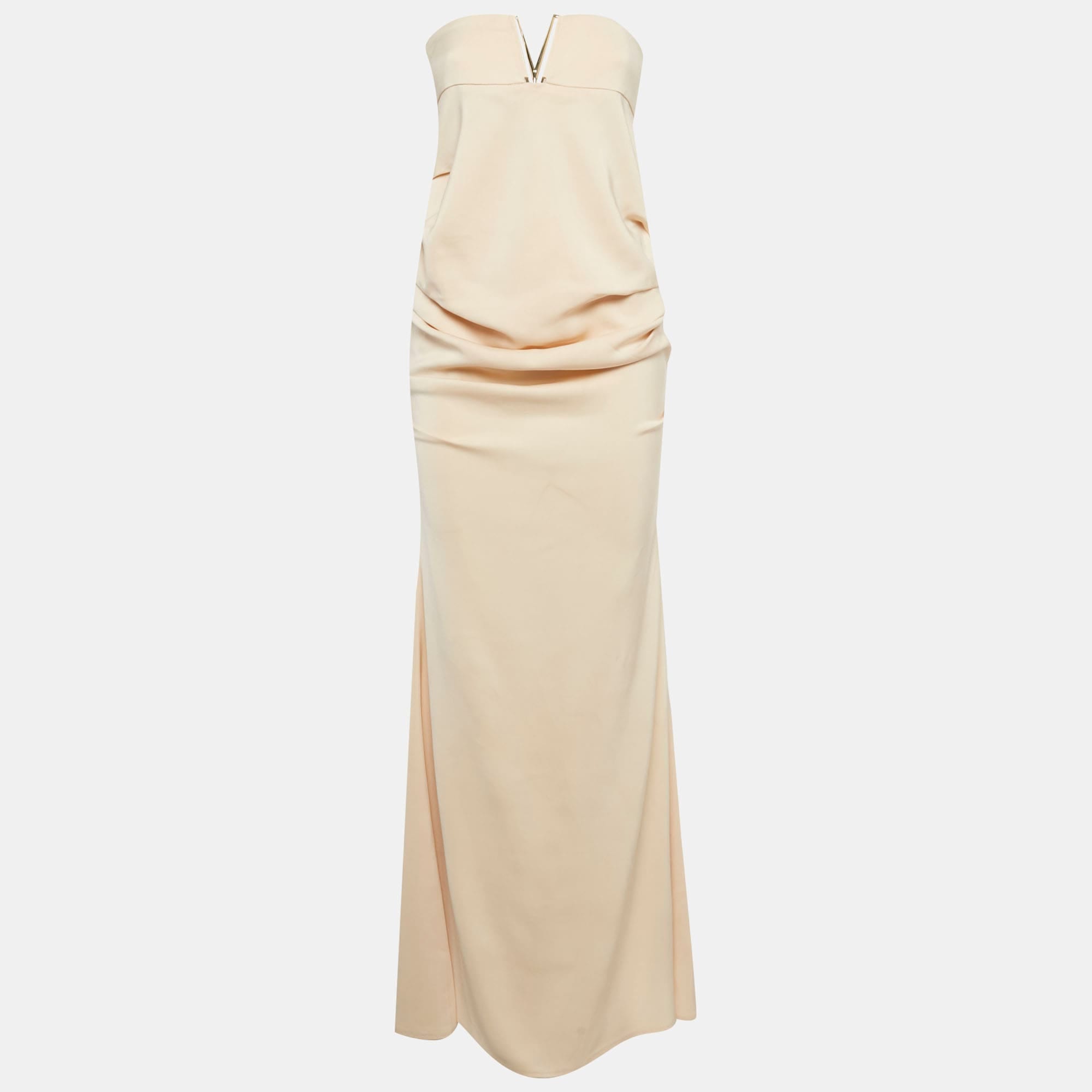 Elisabetta Franchi Beige Stretch Crepe Strapless Maxi Dress