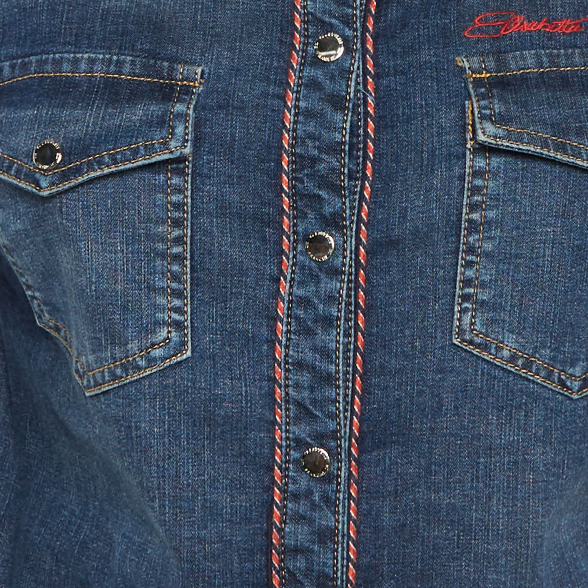 Elisabetta Franchi Blue Logo Embroidered Denim Piped Shirt
