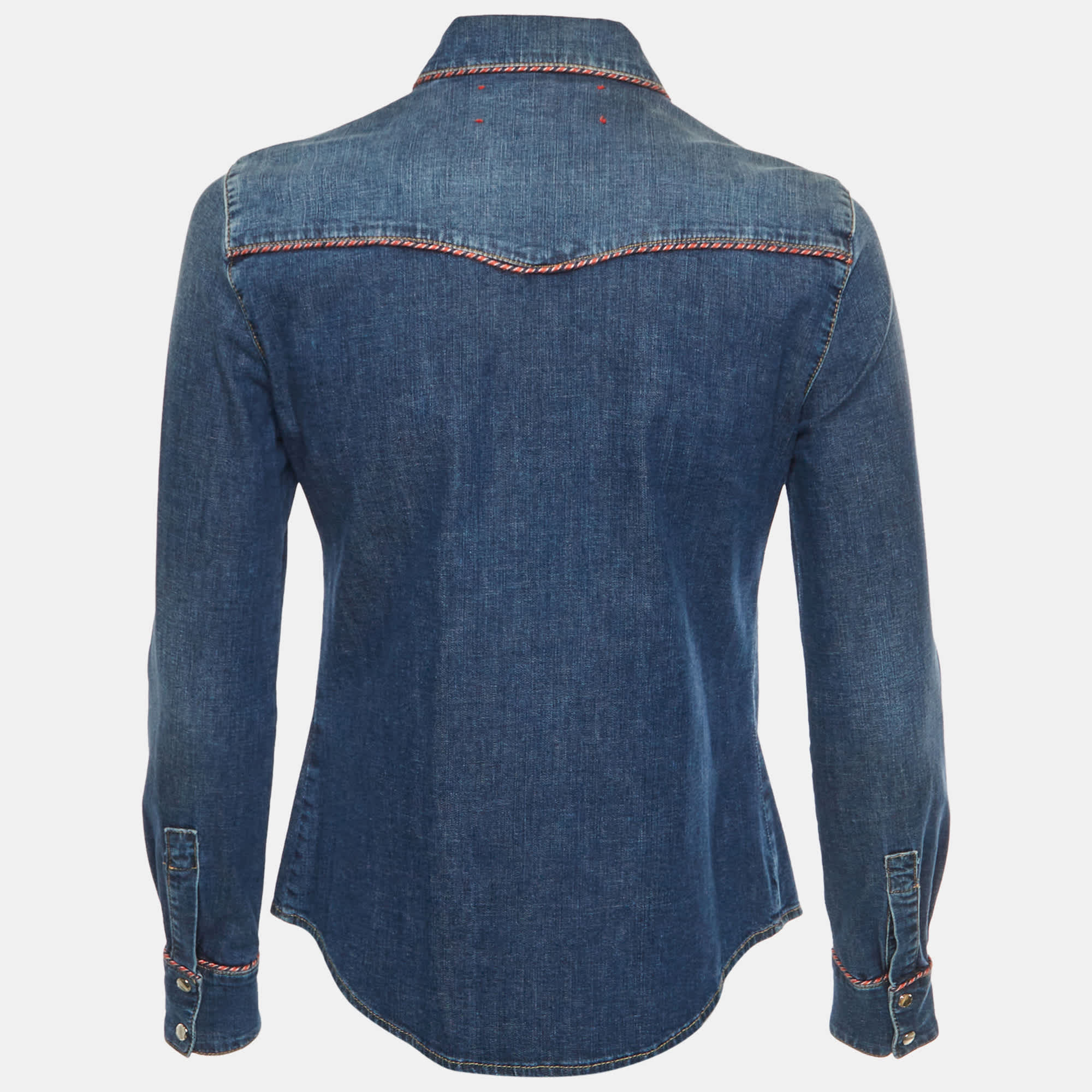 Elisabetta Franchi Blue Logo Embroidered Denim Piped Shirt