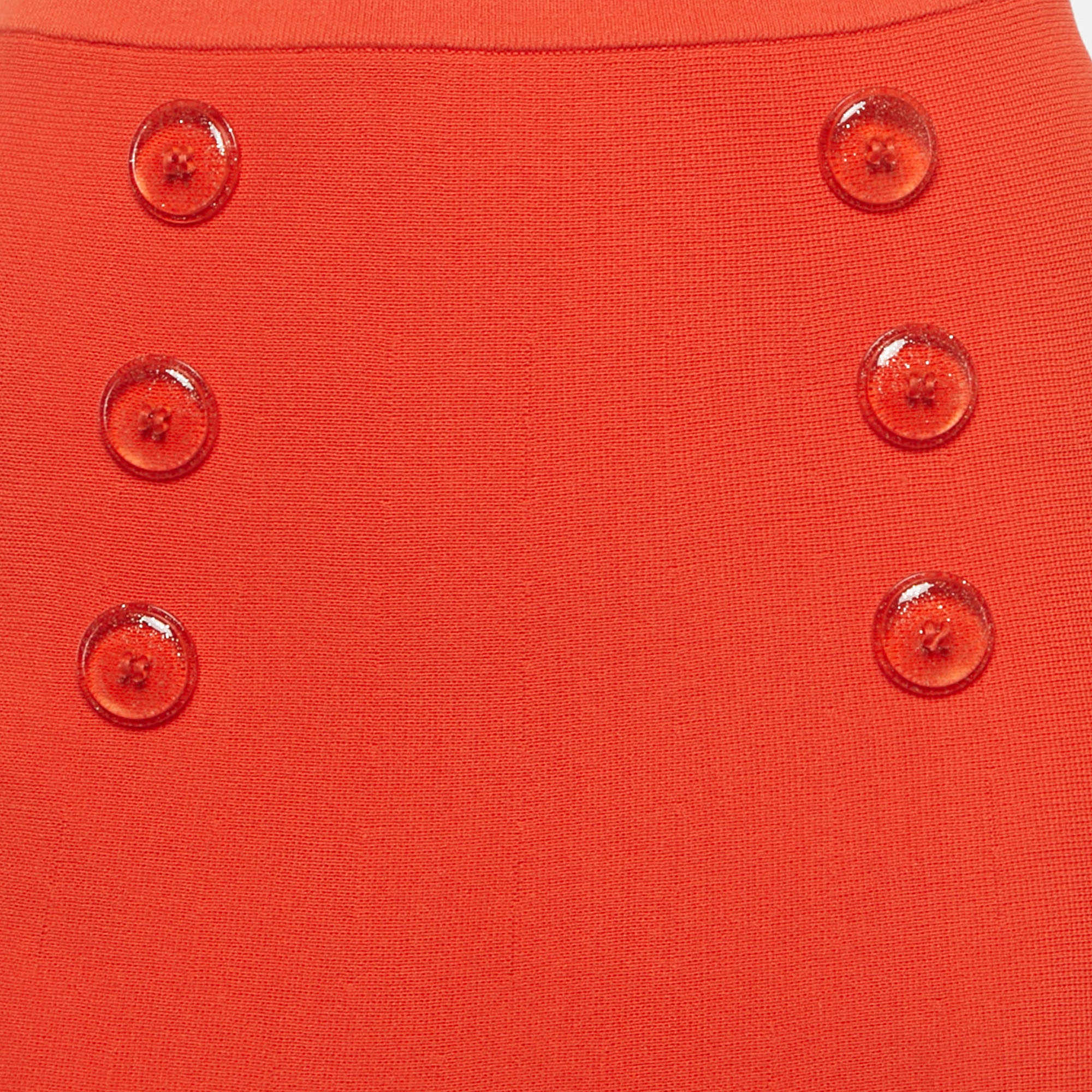 Elisabetta Franchi Orange Knit Flared Midi Skirt