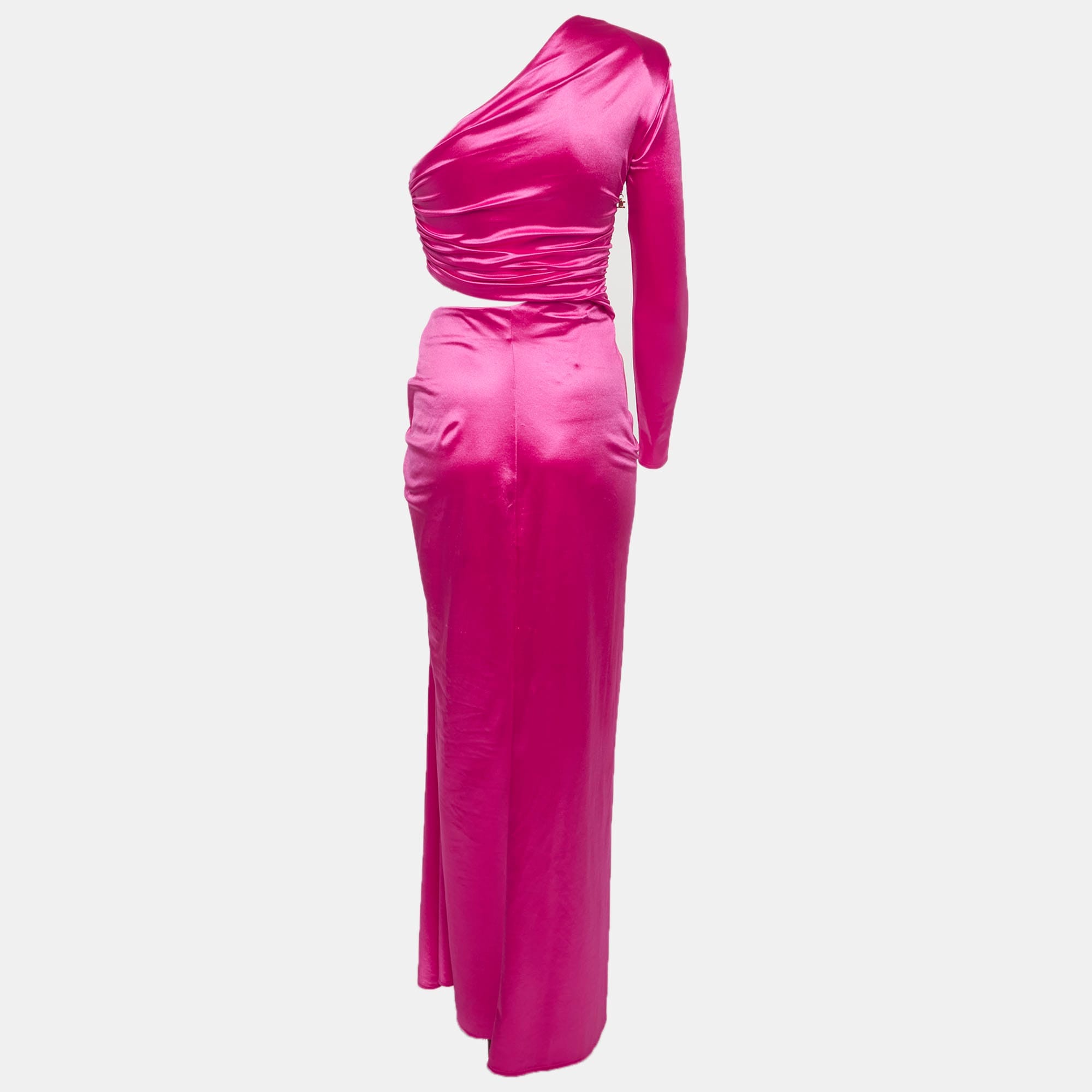 Elisabetta Franchi Pink Satin Draped Cut Out Maxi Dress