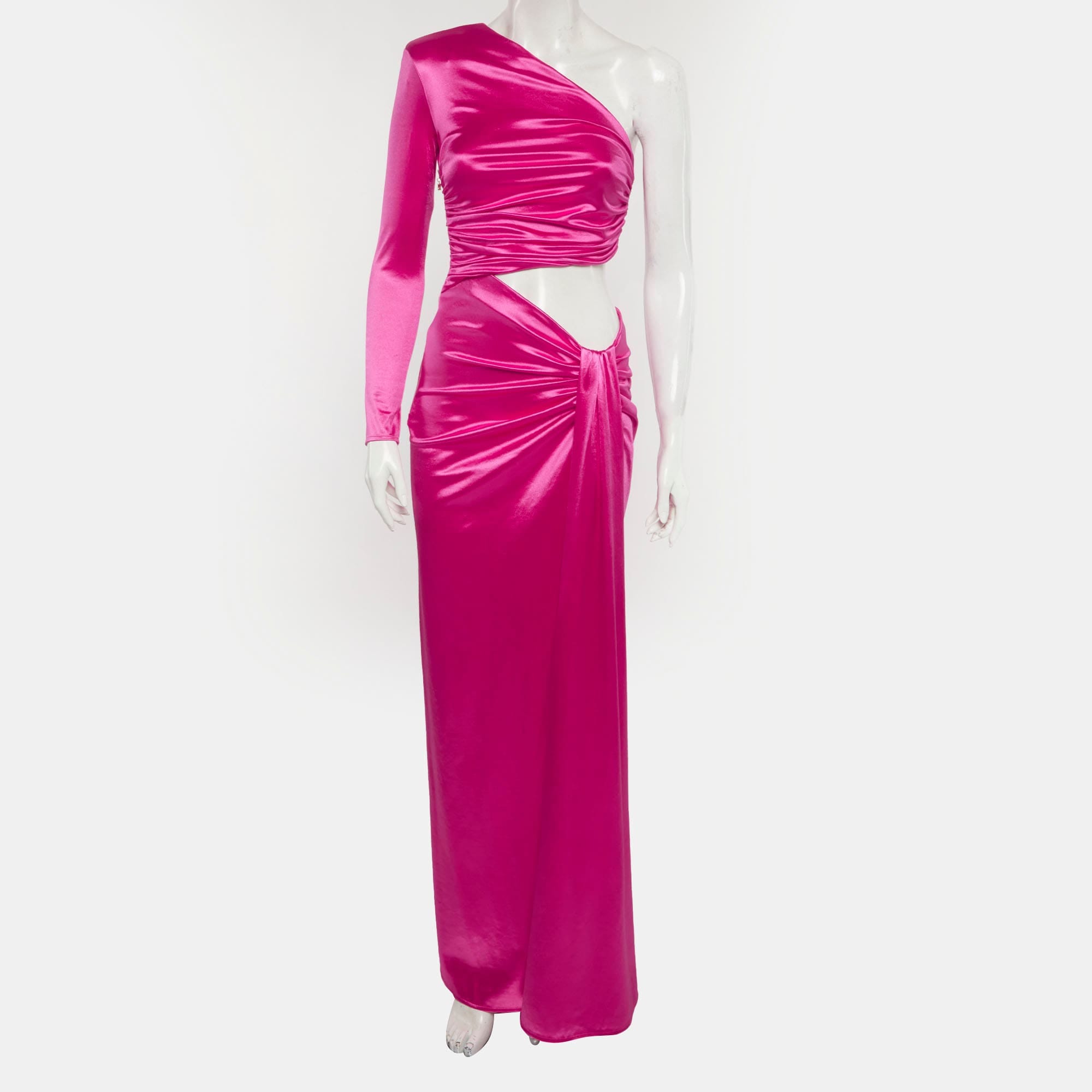 Elisabetta Franchi Pink Satin Draped Cut Out Maxi Dress