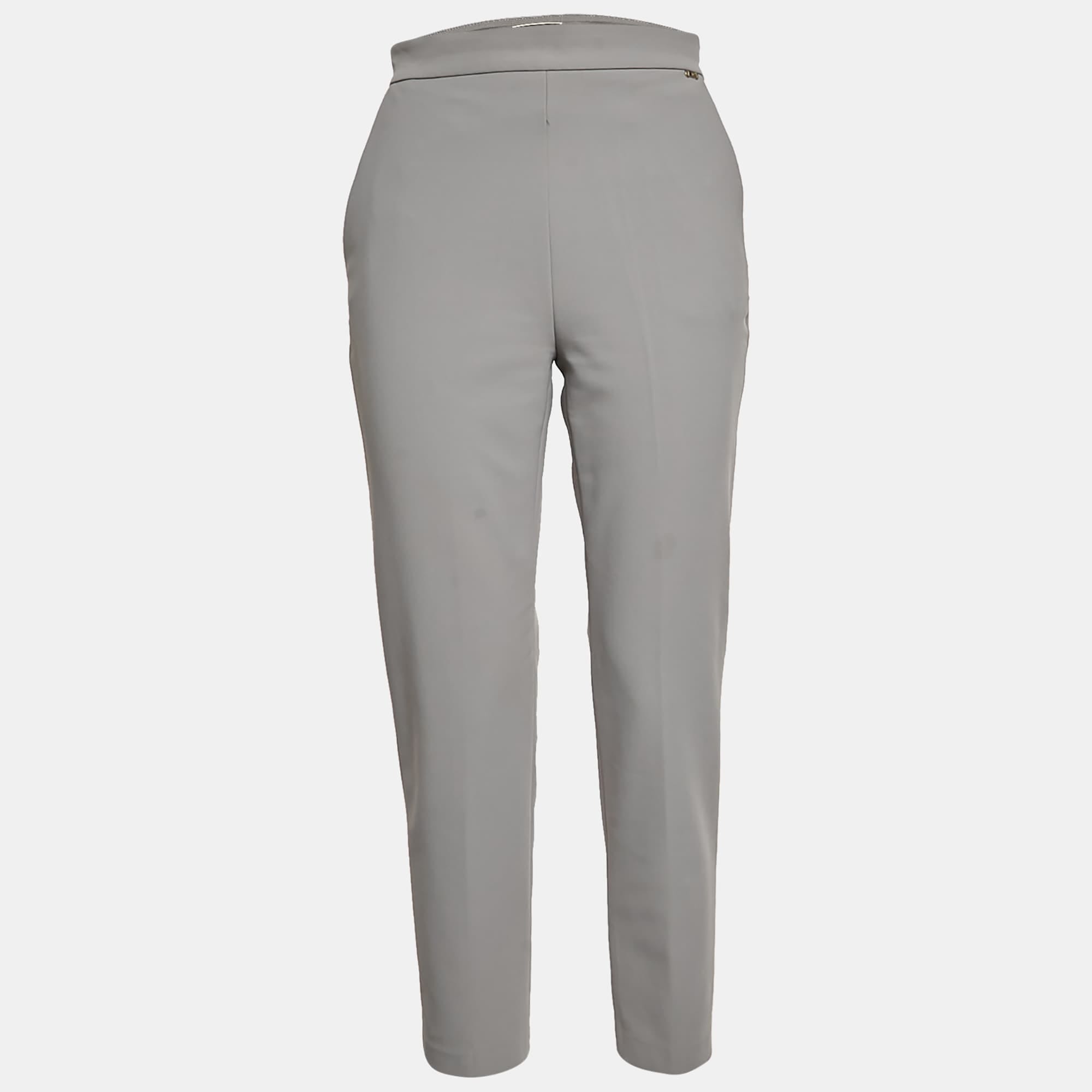 Elisabetta Franchi Grey Crepe Straight Fit Trousers