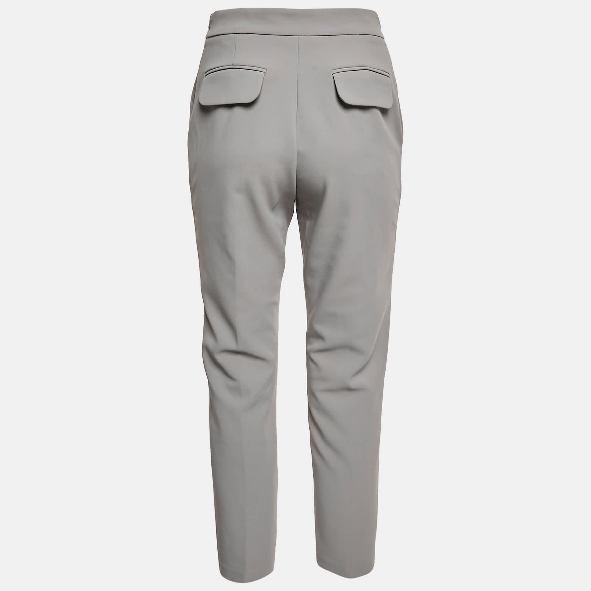 Elisabetta Franchi Grey Crepe Straight Fit Trousers