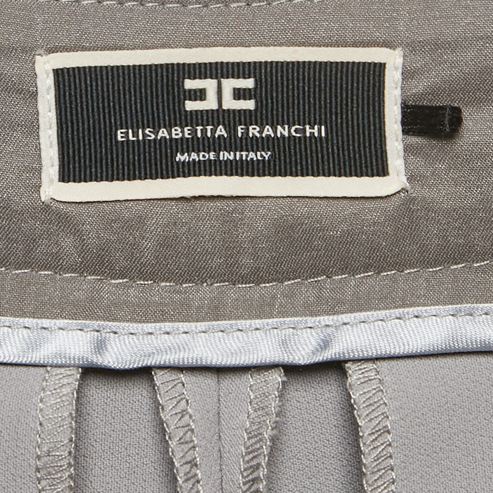 Elisabetta Franchi Grey Crepe Straight Fit Trousers