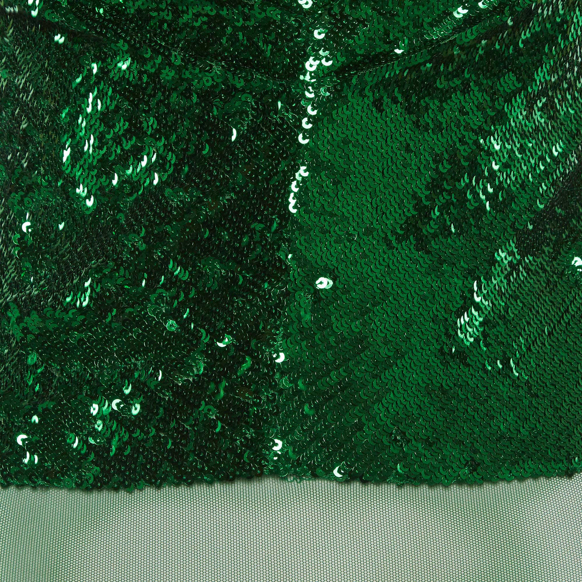 Elisabetta Franchi Green Sequin Tulle Sleeveless Bodysuit