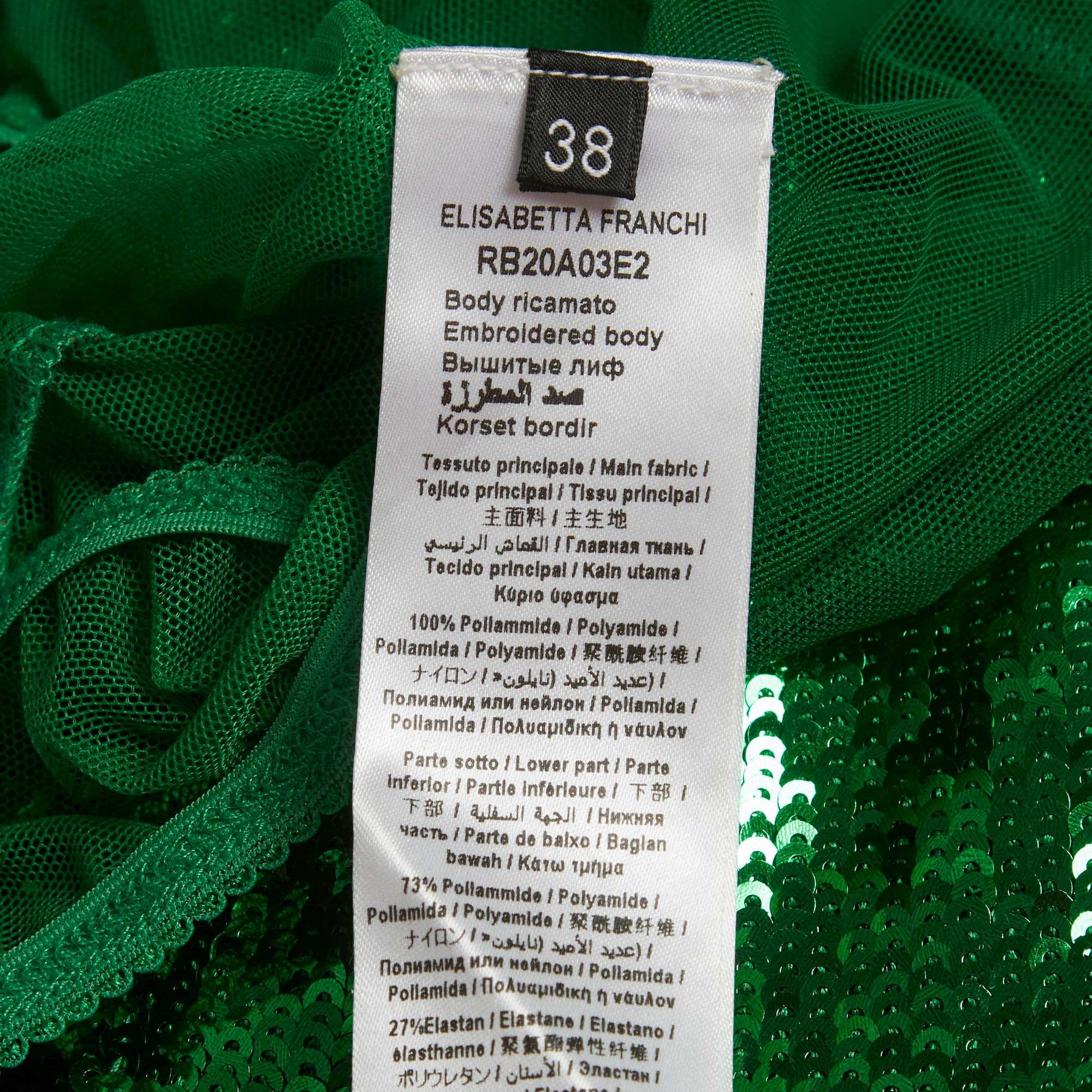Elisabetta Franchi Green Sequin Tulle Sleeveless Bodysuit