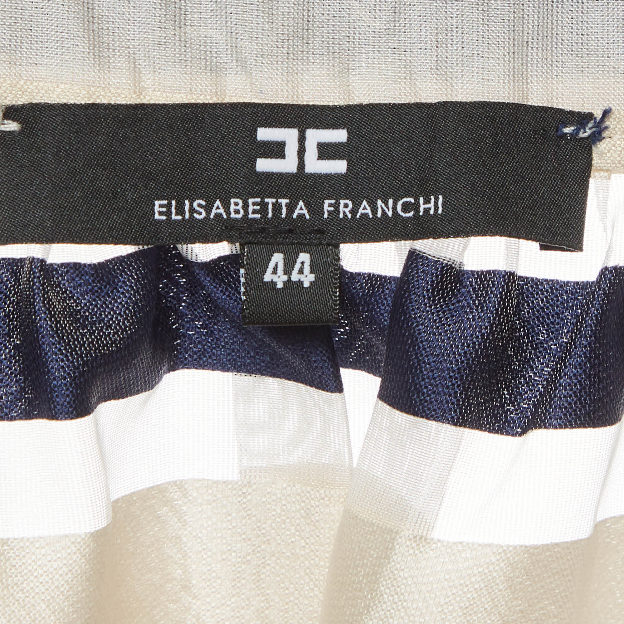 Elisabetta Franchi Beige/navy Blue Striped Organza Midi Skirt
