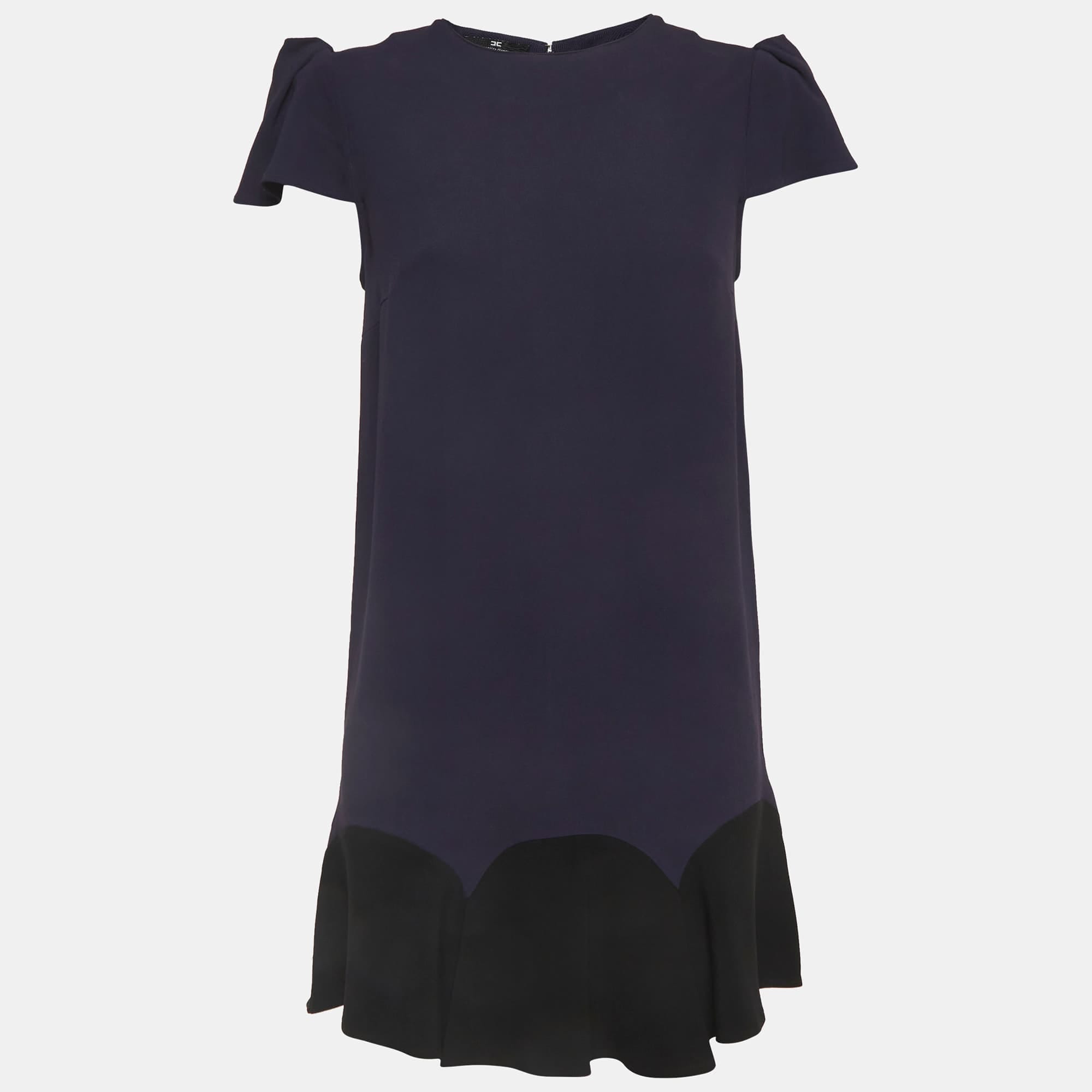 Elisabetta Franchi Blue Crepe Flounce Mini Dress