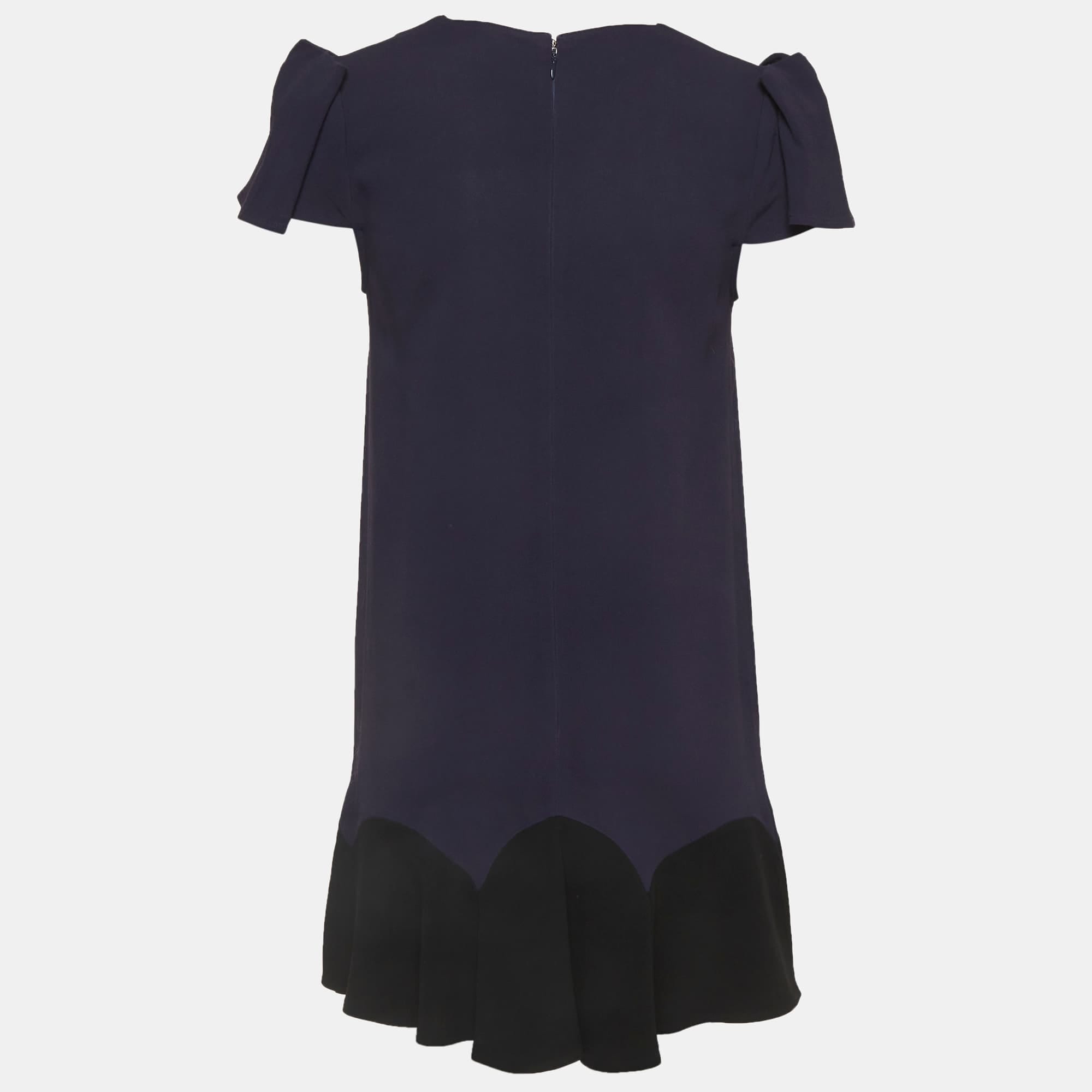 Elisabetta Franchi Blue Crepe Flounce Mini Dress