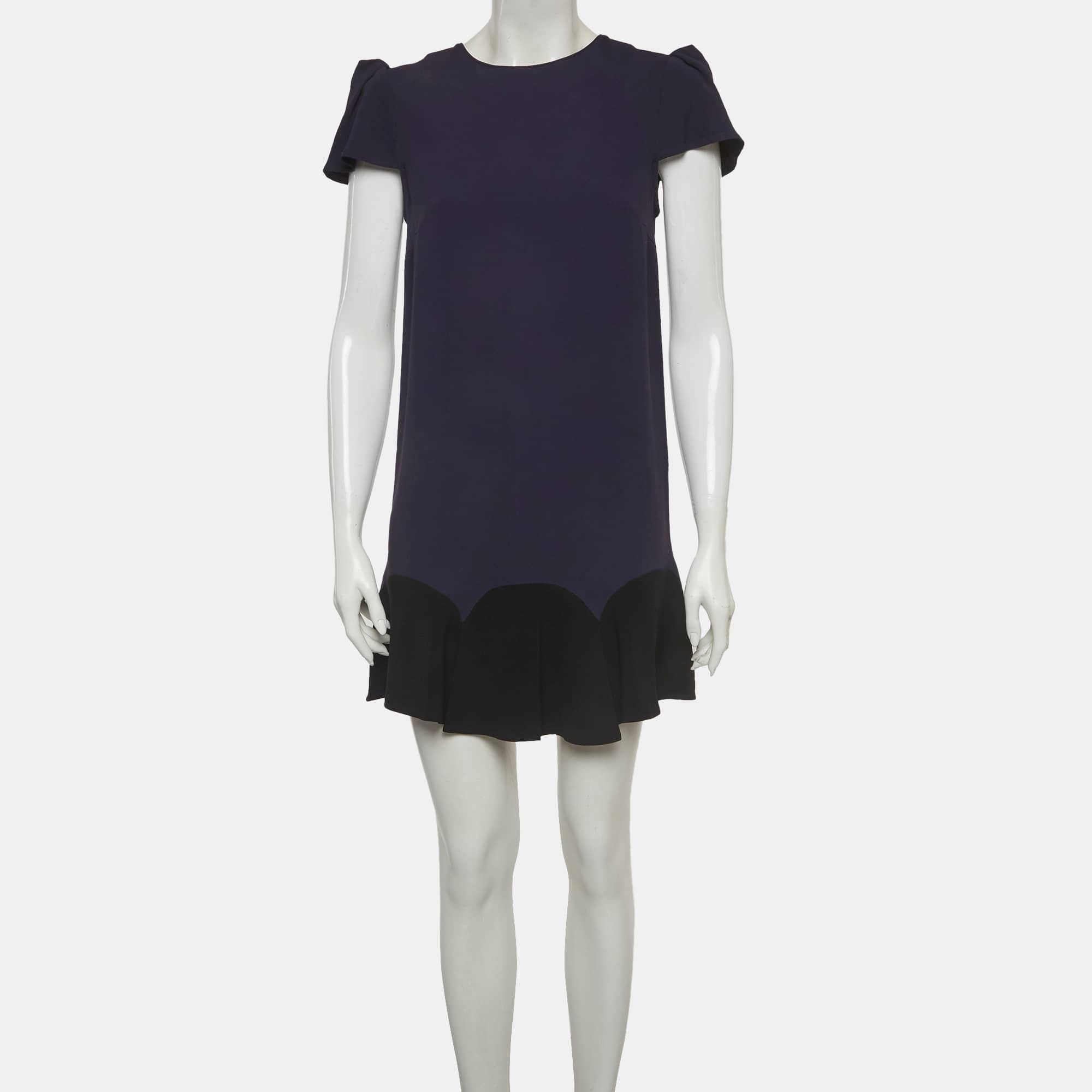 Elisabetta Franchi Blue Crepe Flounce Mini Dress