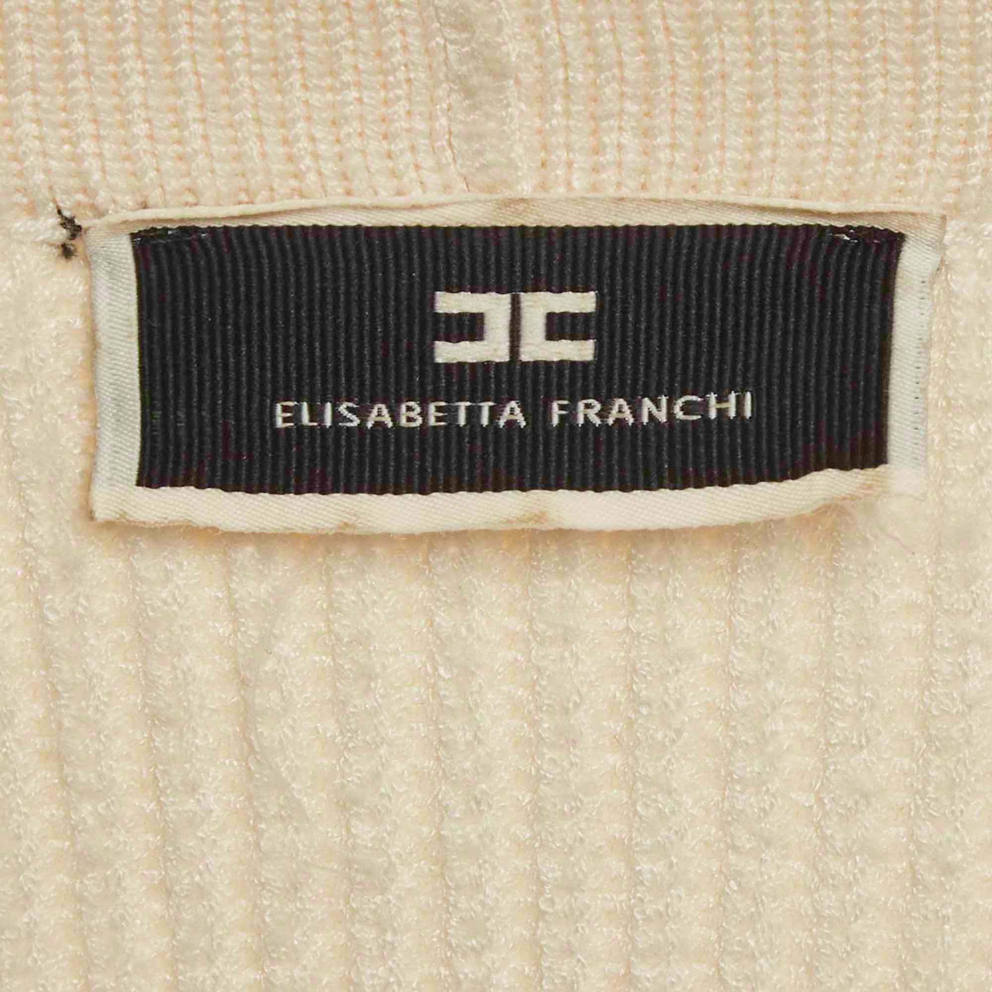 Elisabetta Franchi Beige Rib Knit Chain Detail Double Breasted Mini Dress