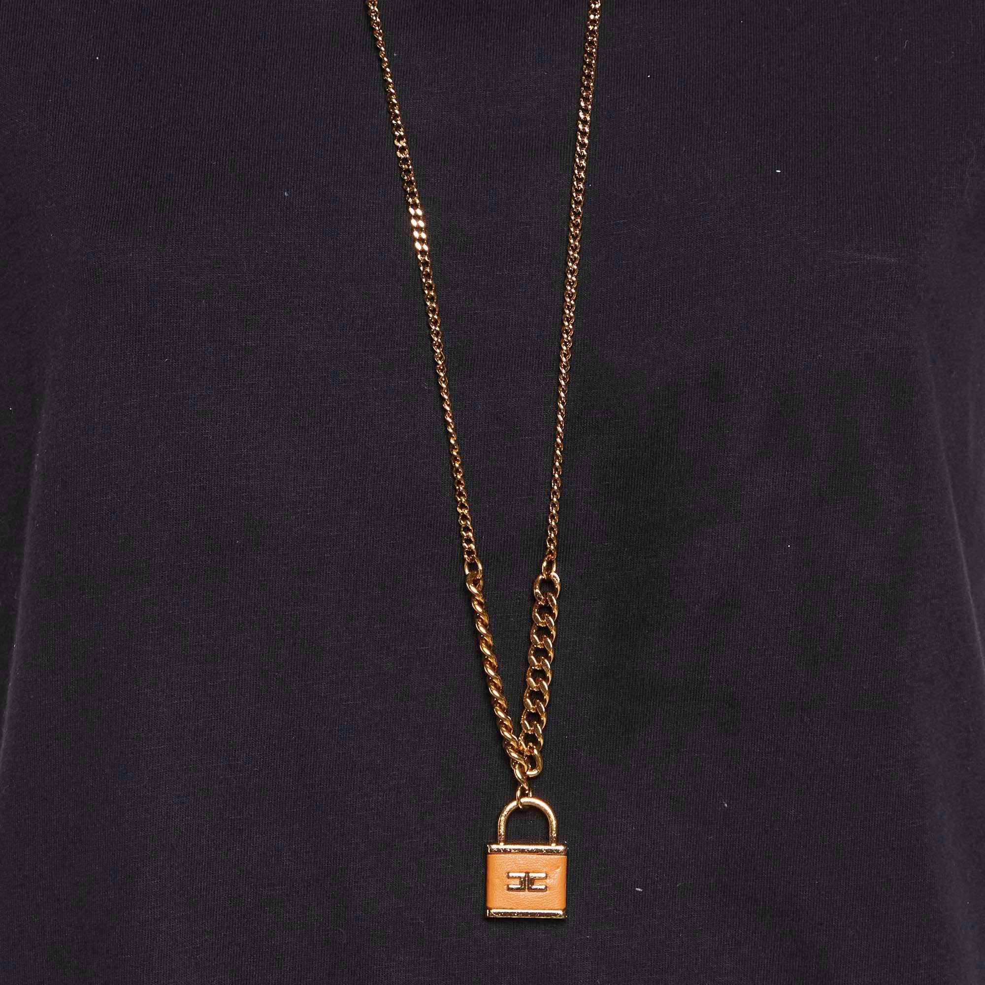 Elisabetta Franchi Black Cotton Knit Chain Detail T - Shirt