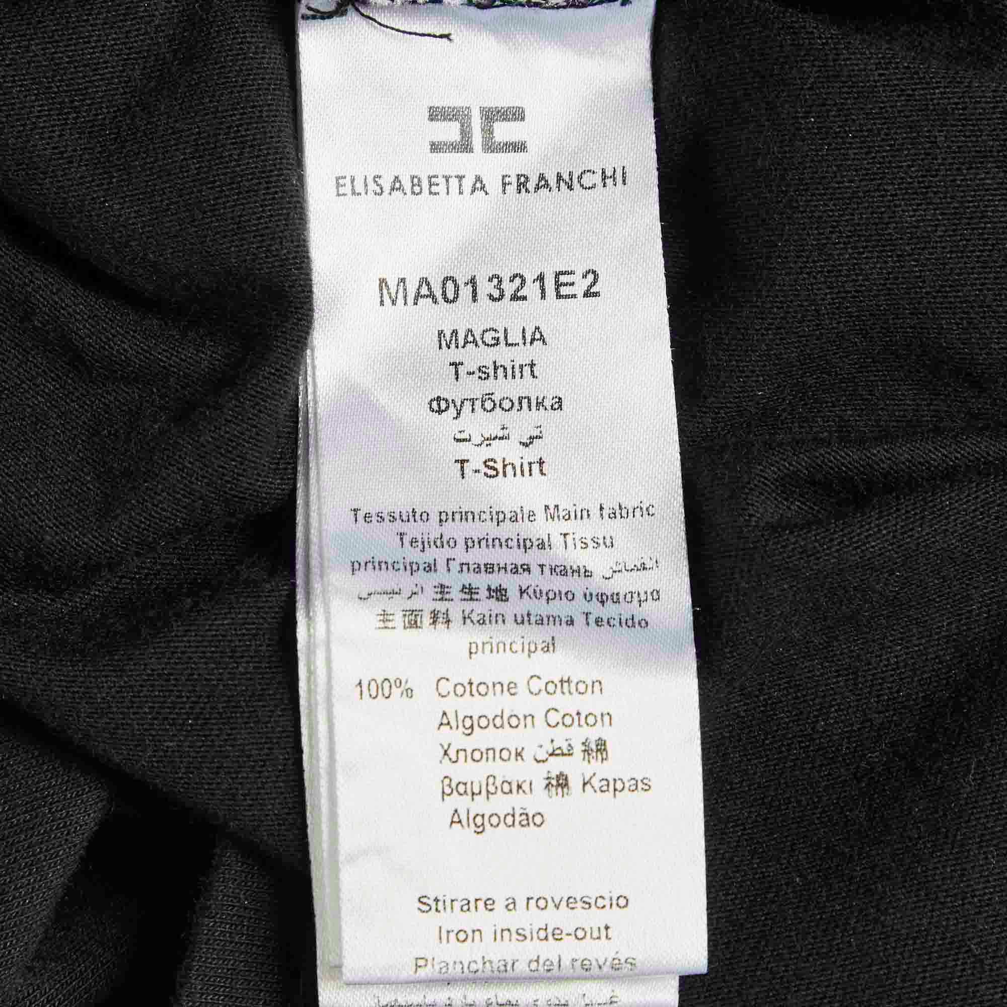 Elisabetta Franchi Black Cotton Knit Chain Detail T - Shirt