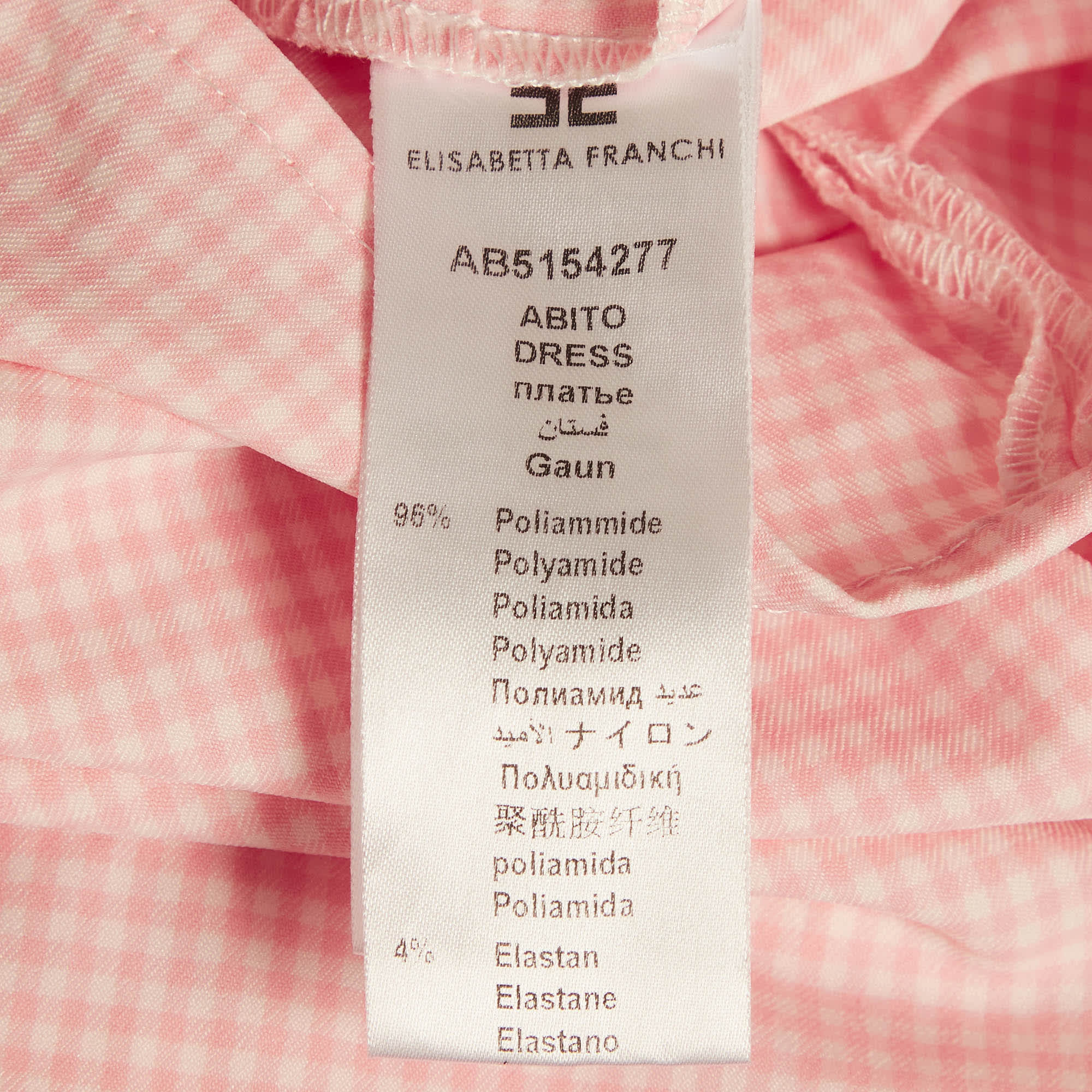Elisabetta Franchi Pink Checkered Crepe Ruched Mini Dress
