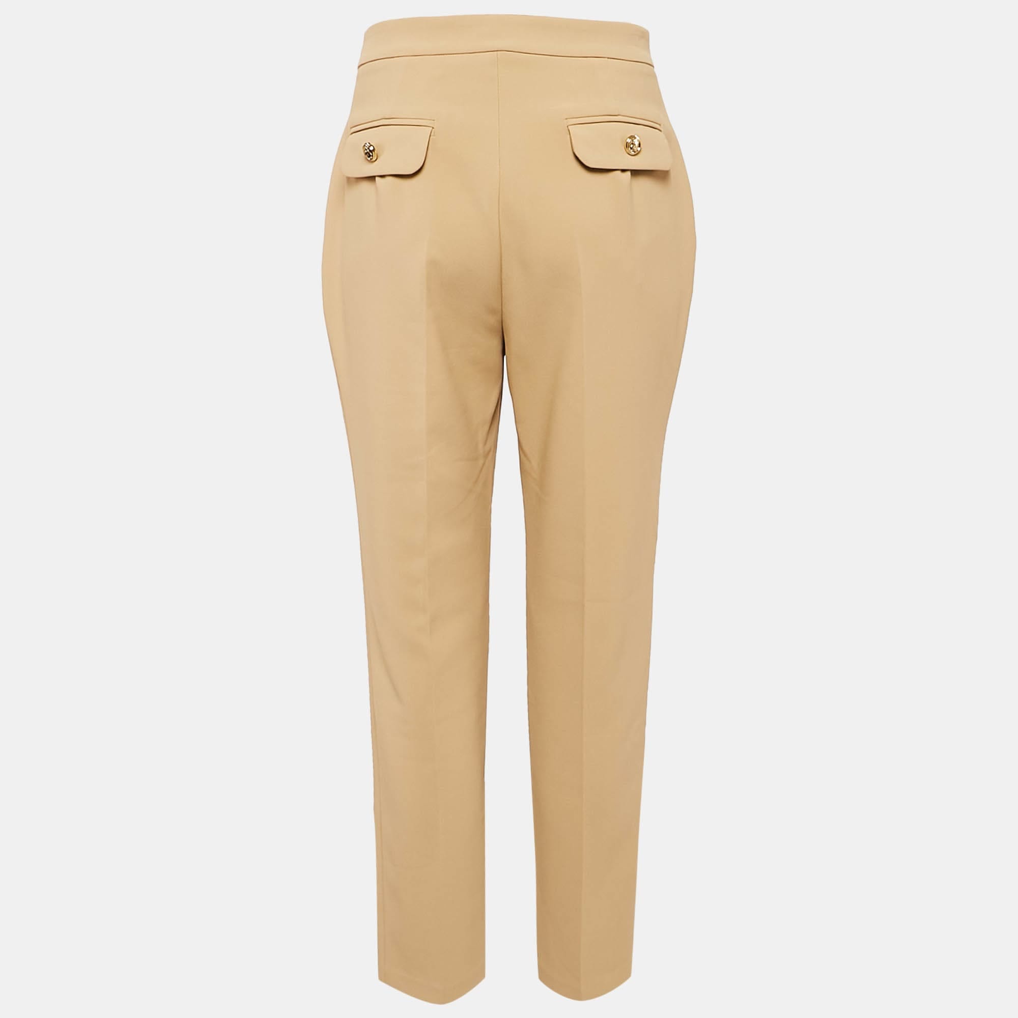 Elisabetta Franchi Brown Crepe Button Detail Trousers