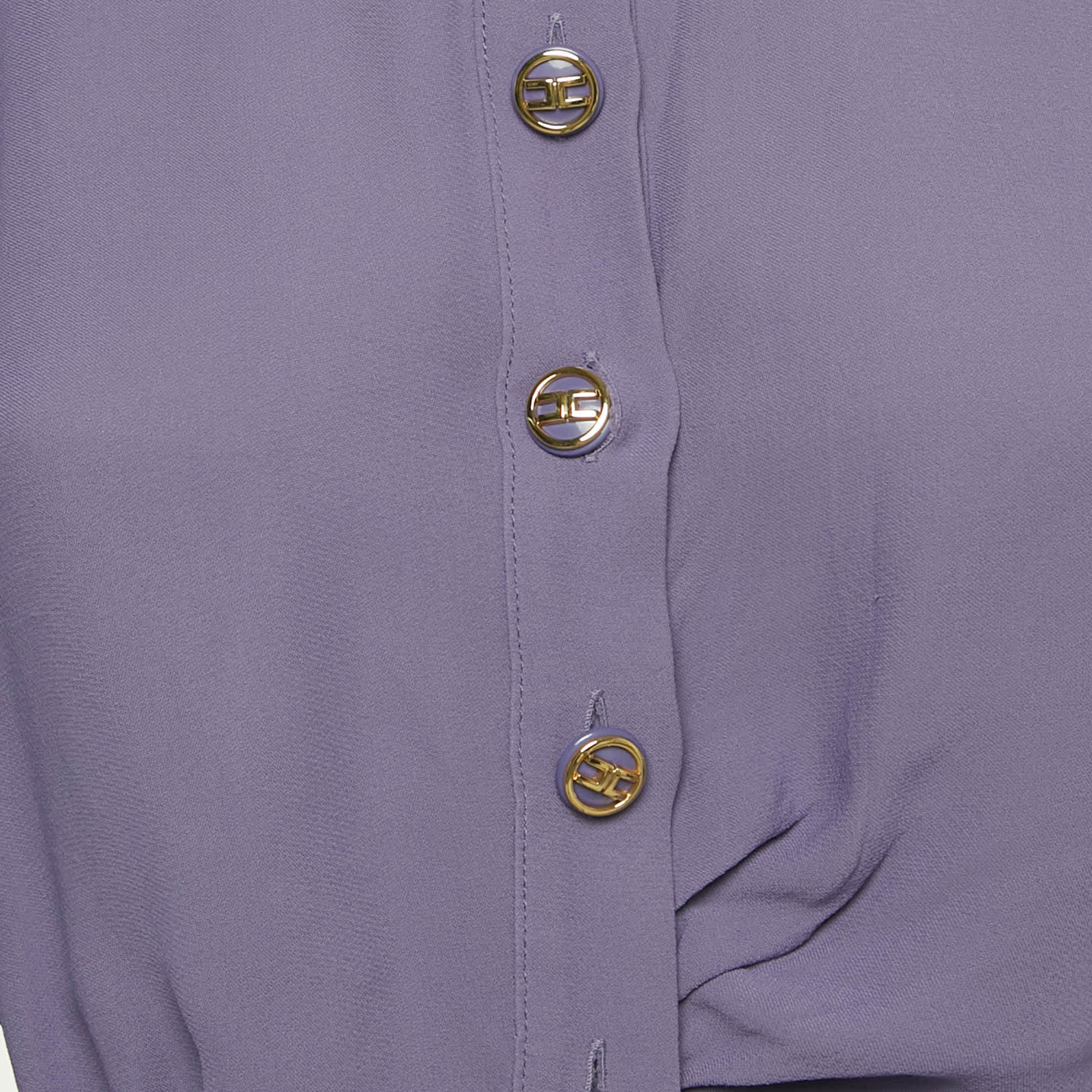 Elisabetta Franchi Purple Crepe Knot Detail Cropped Blouse