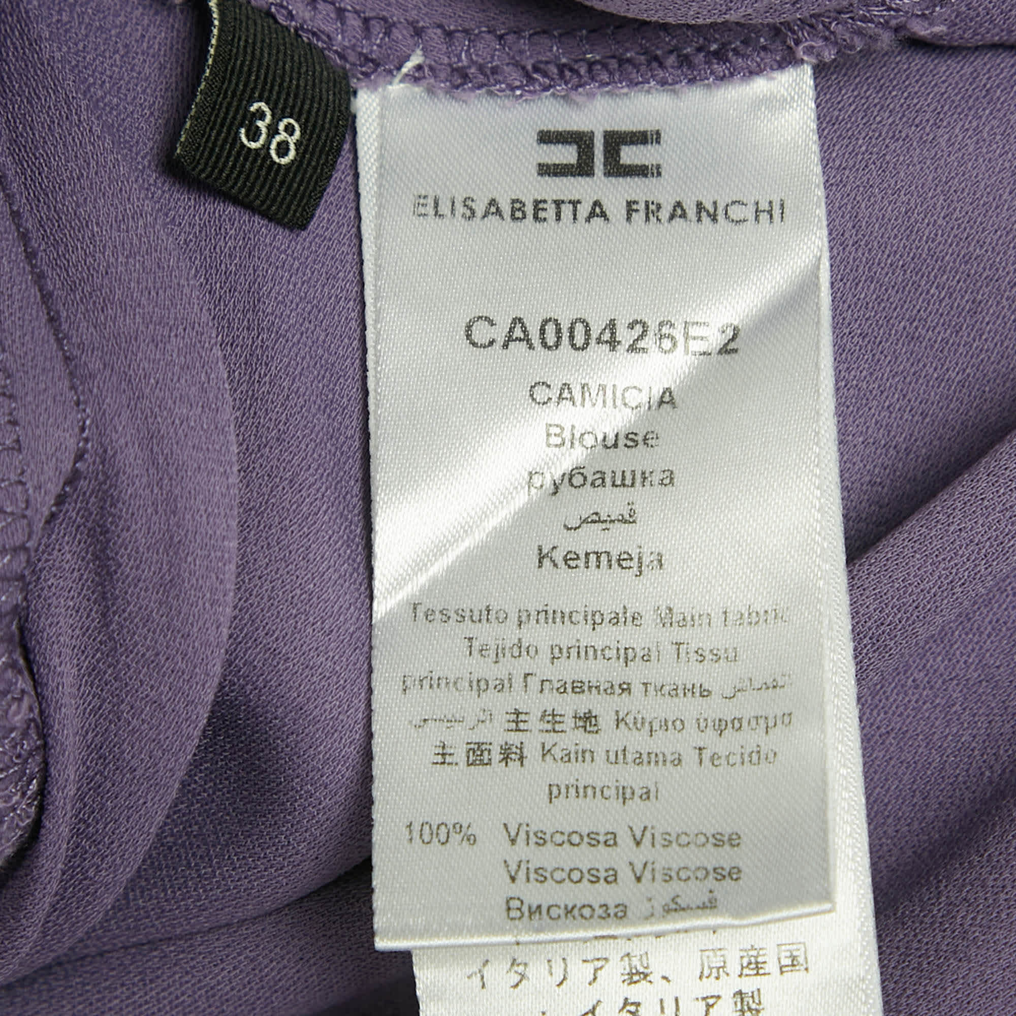 Elisabetta Franchi Purple Crepe Knot Detail Cropped Blouse