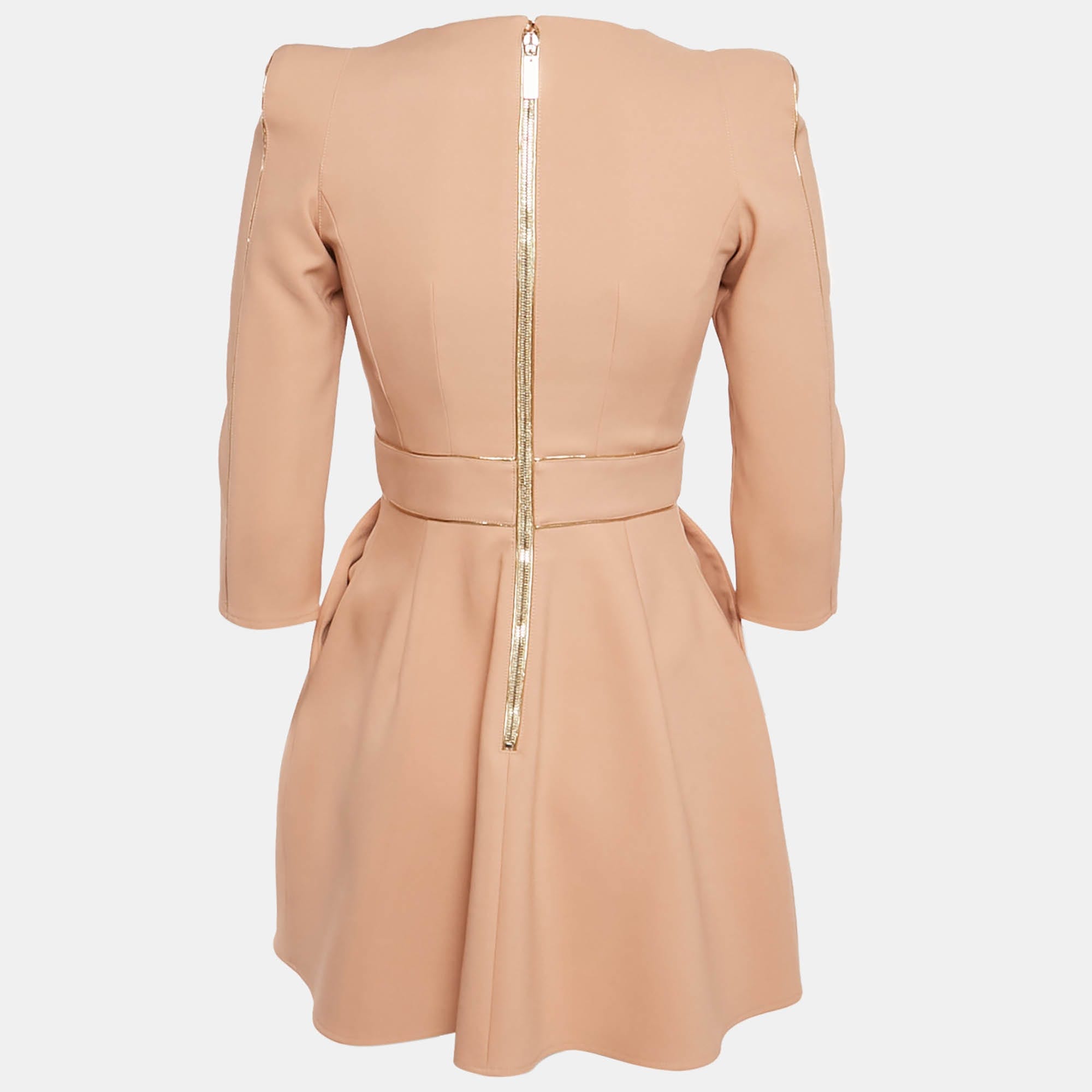 Elisabetta Franchi Salmon Pink Crepe Shoulder Padded Mini Dress