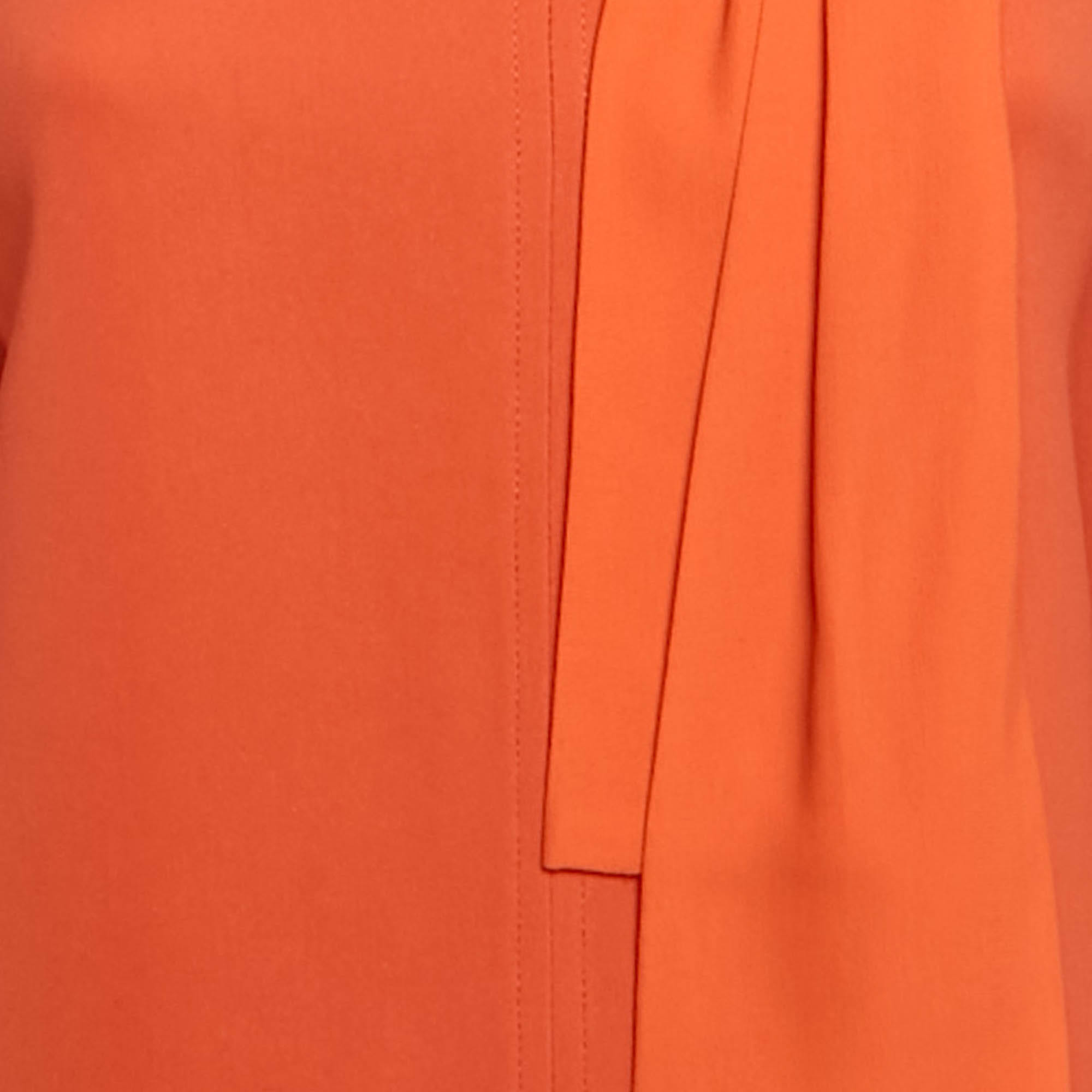 Elisabetta Franchi Orange Crepe Neck Drape Detail Miini Dress