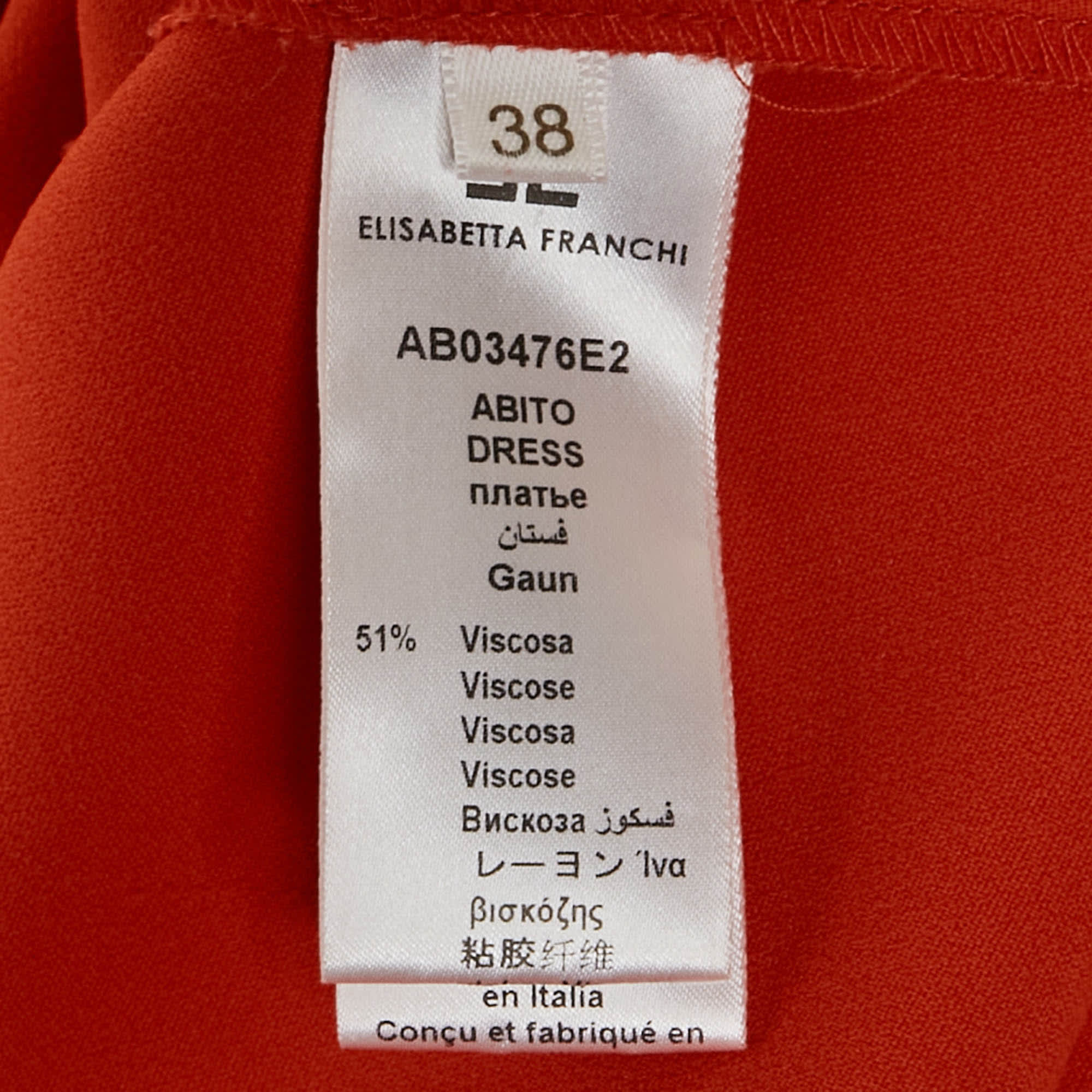 Elisabetta Franchi Orange Crepe Neck Drape Detail Miini Dress