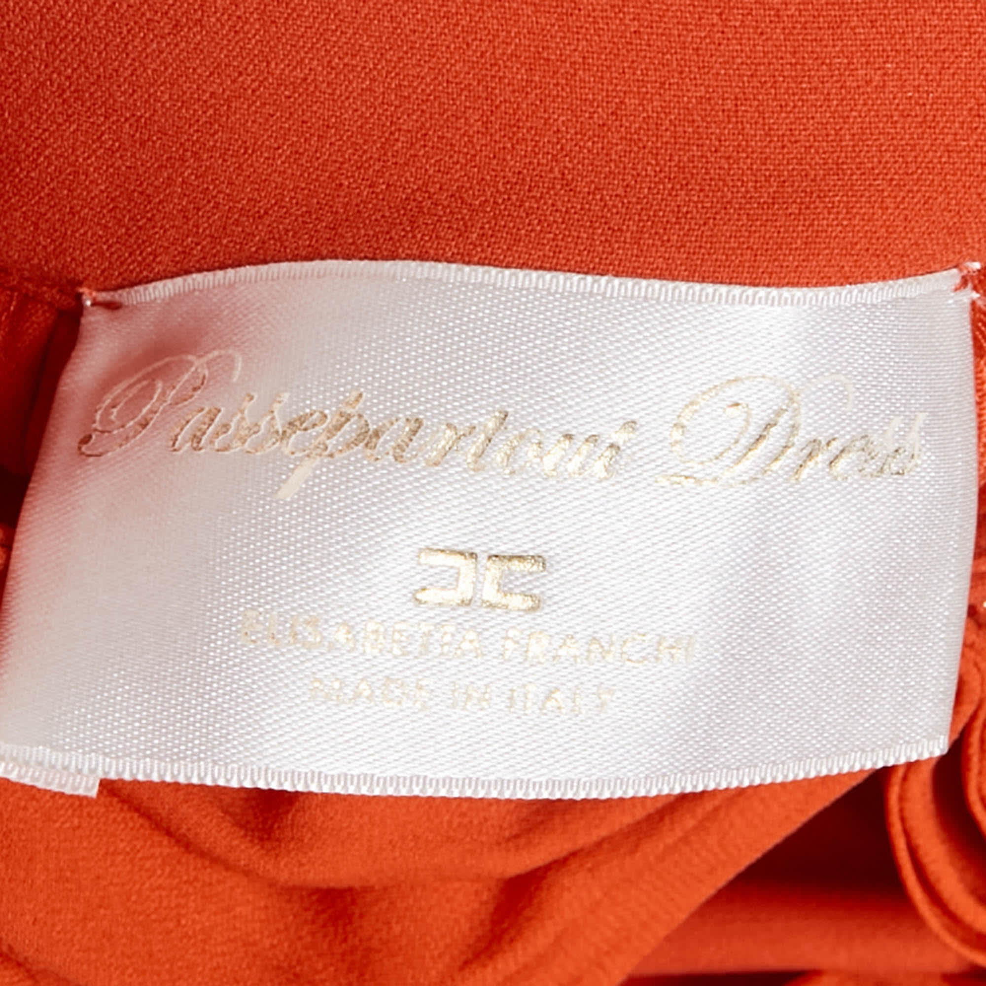 Elisabetta Franchi Orange Crepe Neck Drape Detail Miini Dress