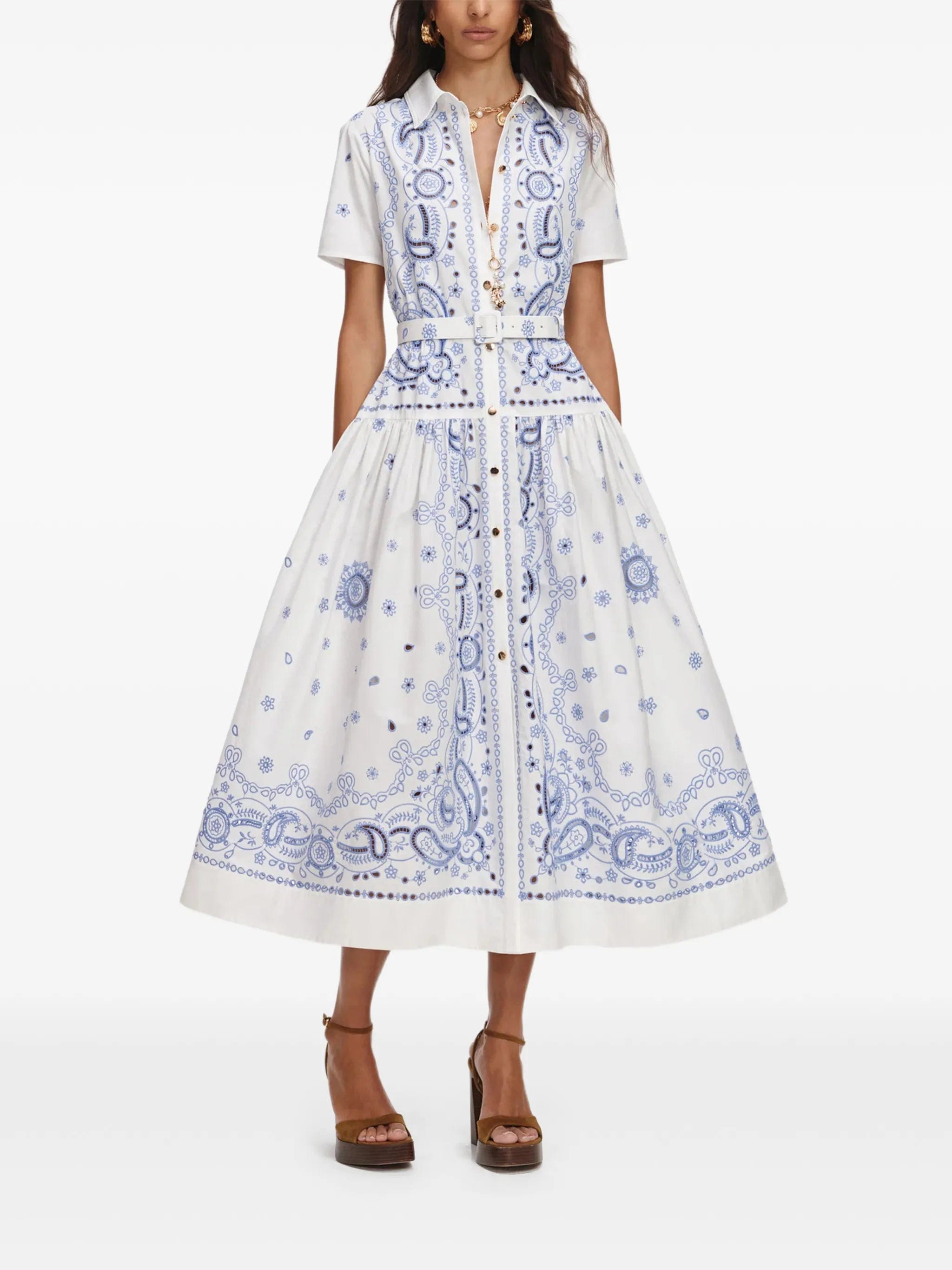Self-Portrait paisley - print belted shirt dress
