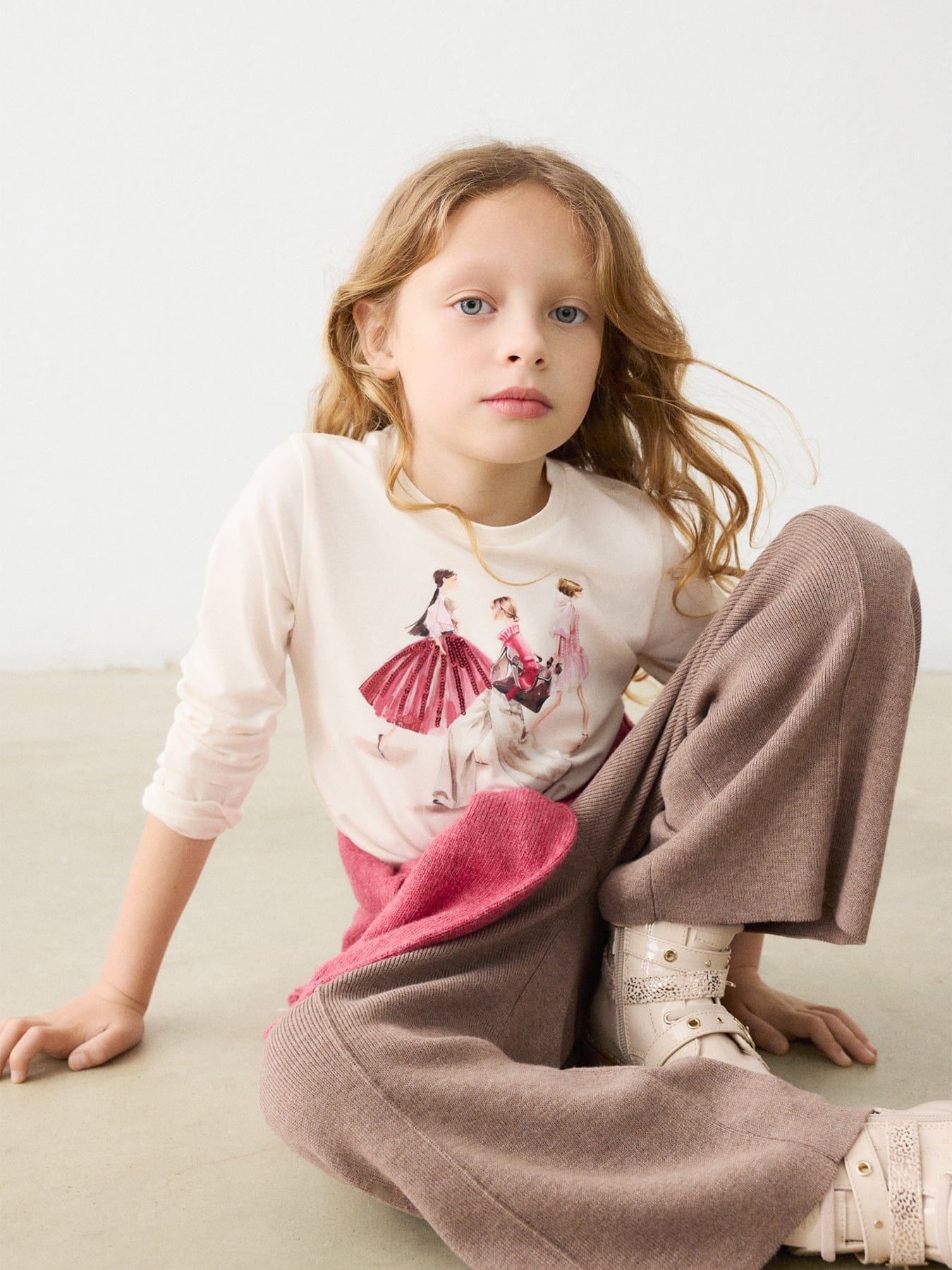 Mayoral Kids' Long Sleeve Shirt Top Cream